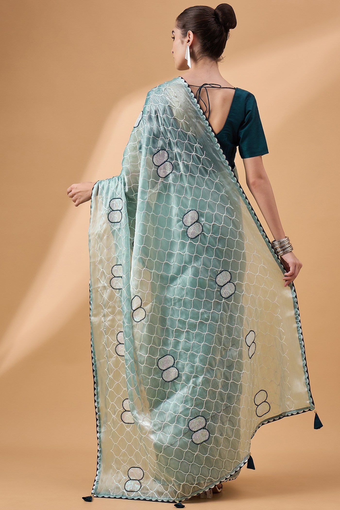 Cutty Sark Green Organza Partywear Saree