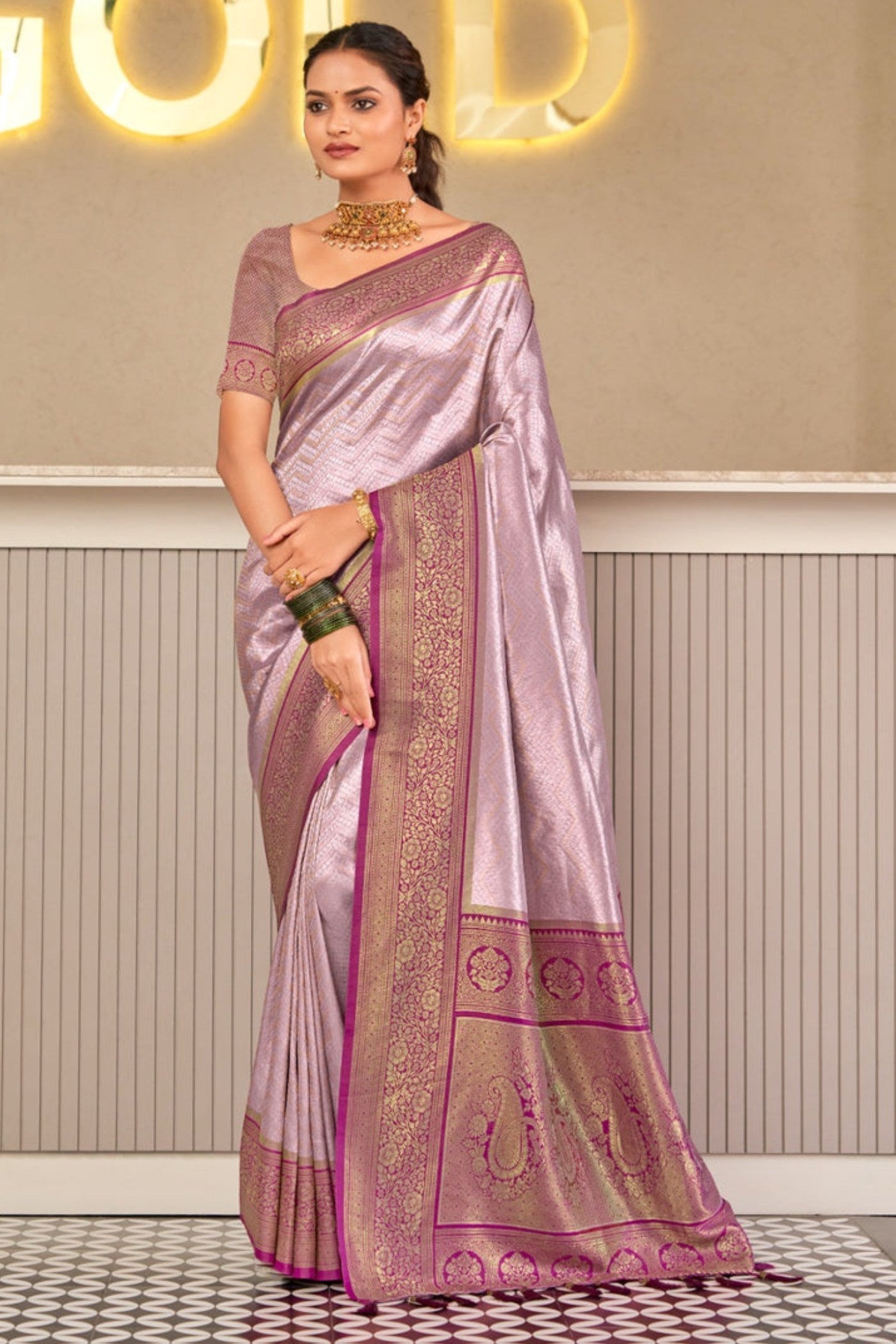 Bush Purple Zari Woven Kanjivaram Saree