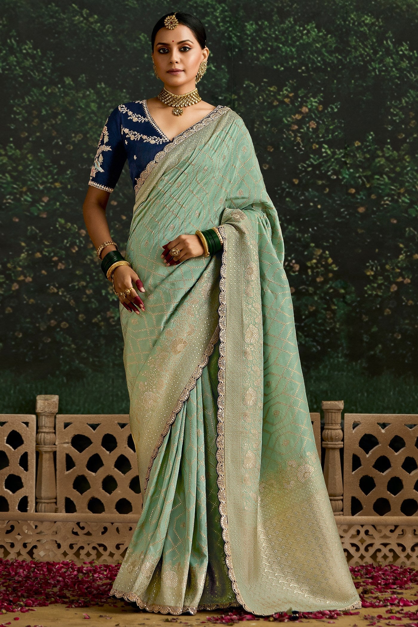 Pisatchio Green Designer Banarasi Saree