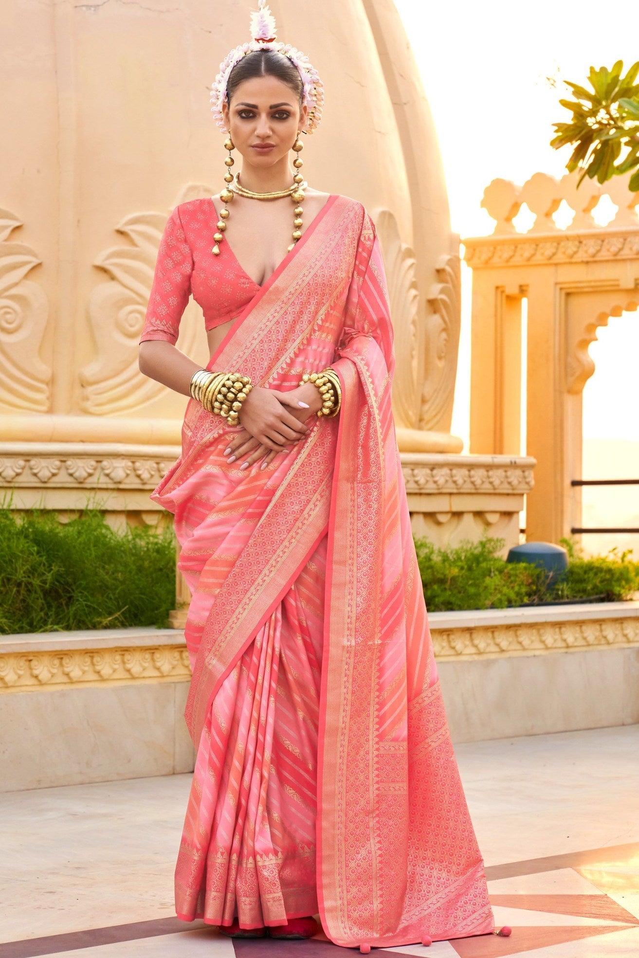 Cornflower Pink Woven Patola Printed Silk Saree