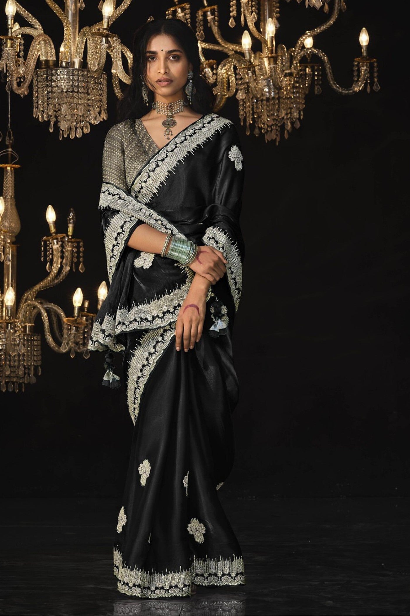 Rich Black Tissue Embroidered Designer Saree