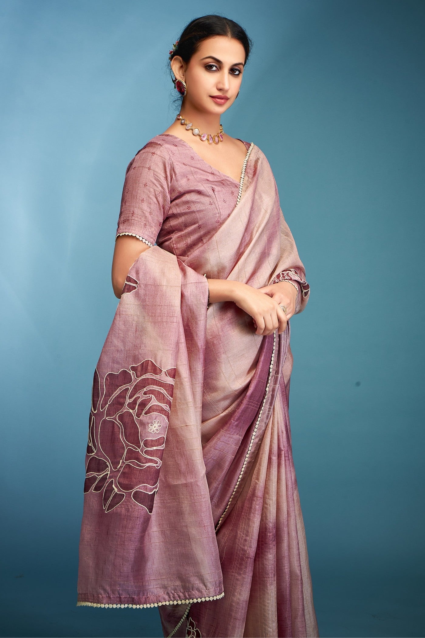 Perilla Purple Designer Tussar Silk Saree