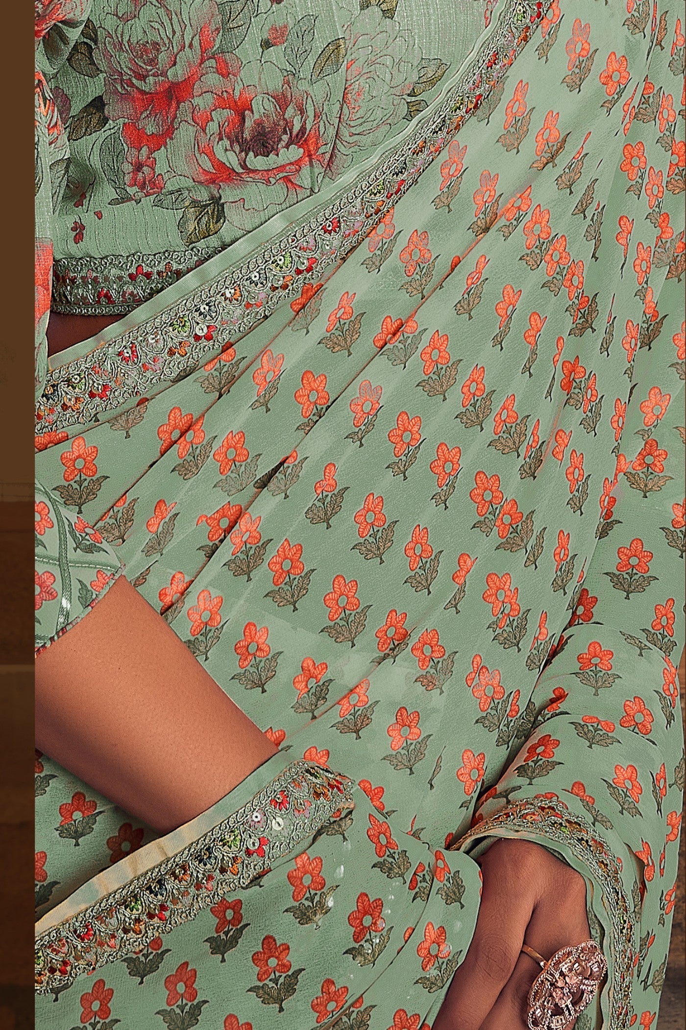 Pista Green Georgette Digital Printed Saree