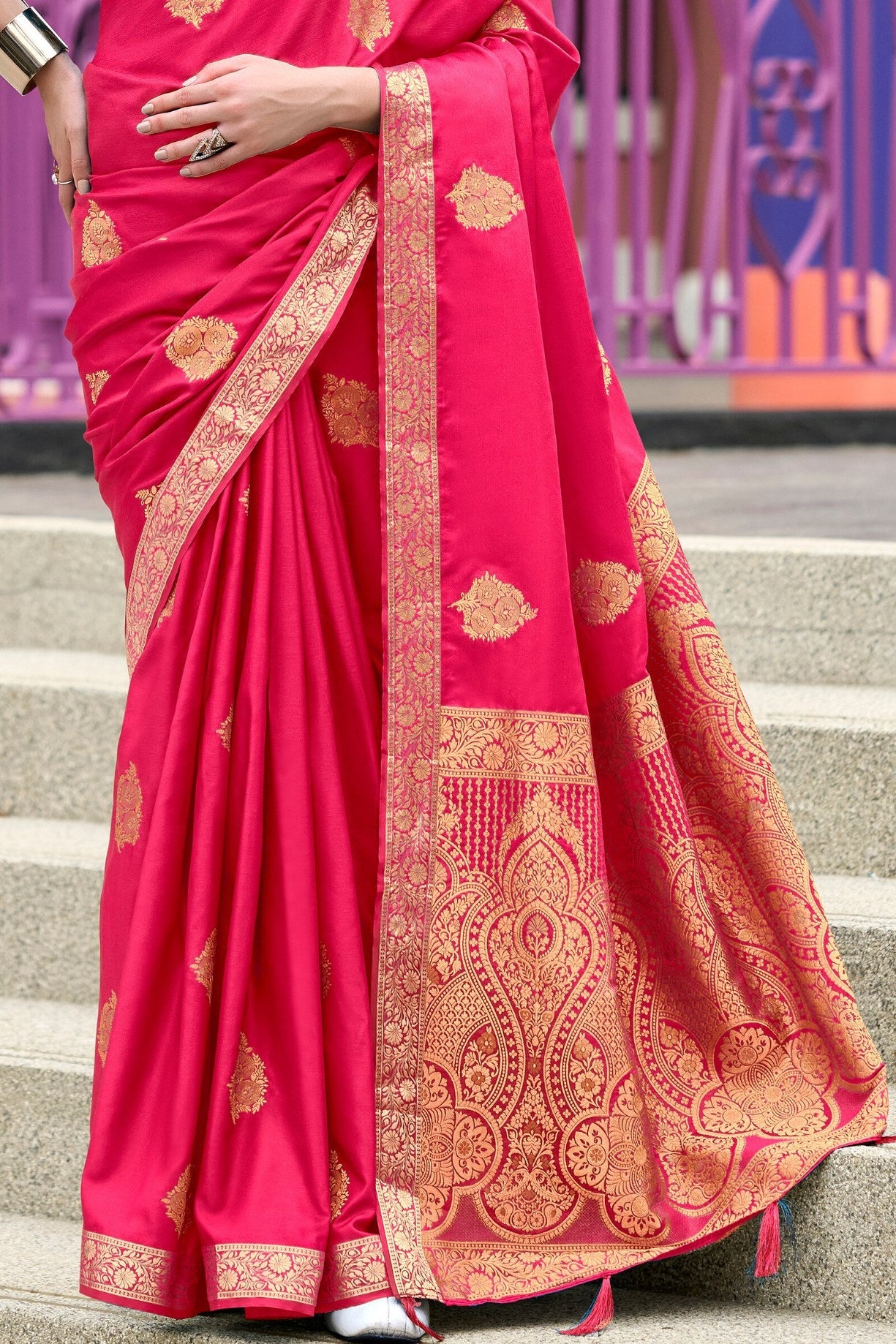 Crimson Pink Banarasi Handloom Satin Saree