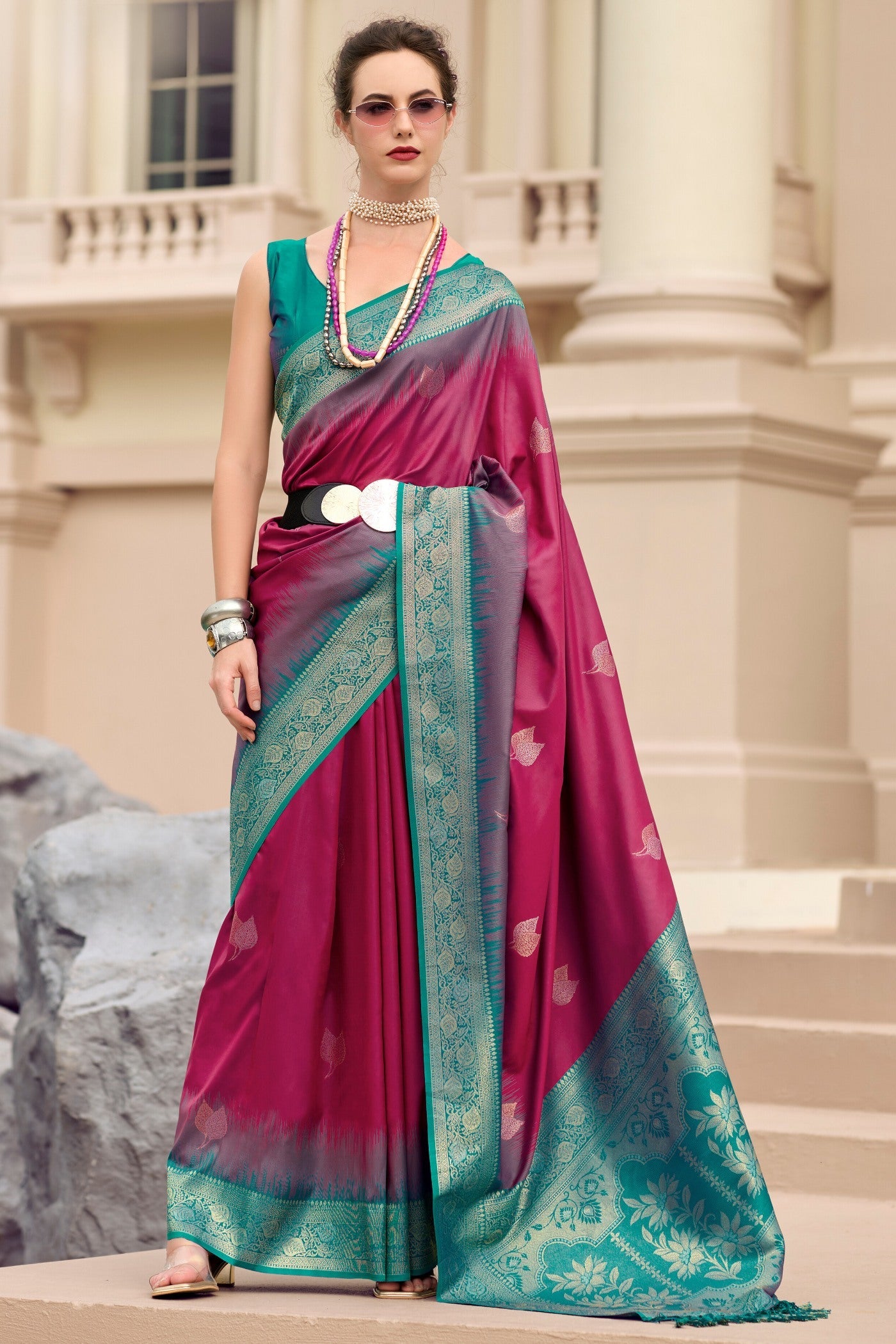 Hibiscus Pink Woven Banarasi Soft Silk Saree