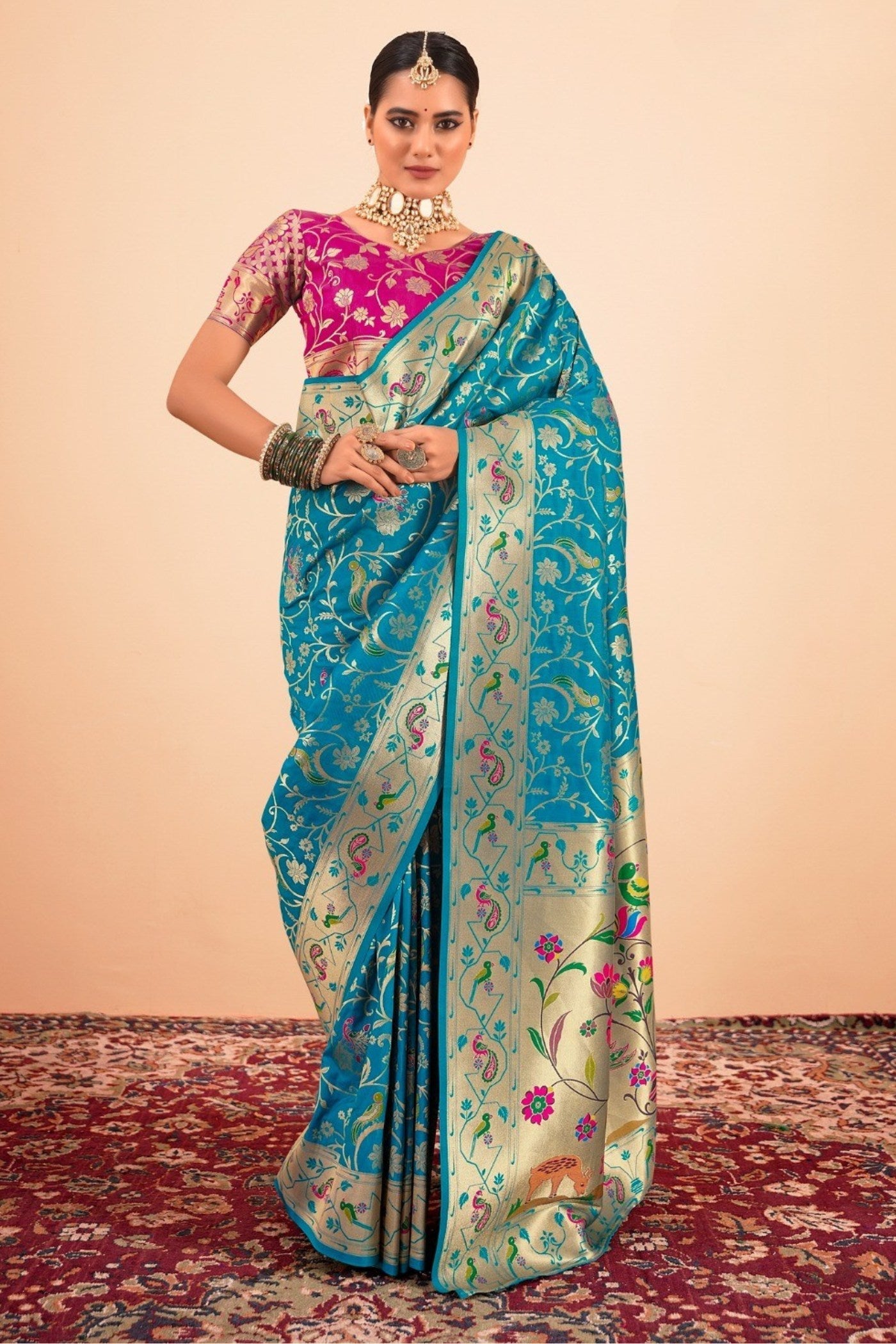 Sapphire Blue Woven Paithani Saree