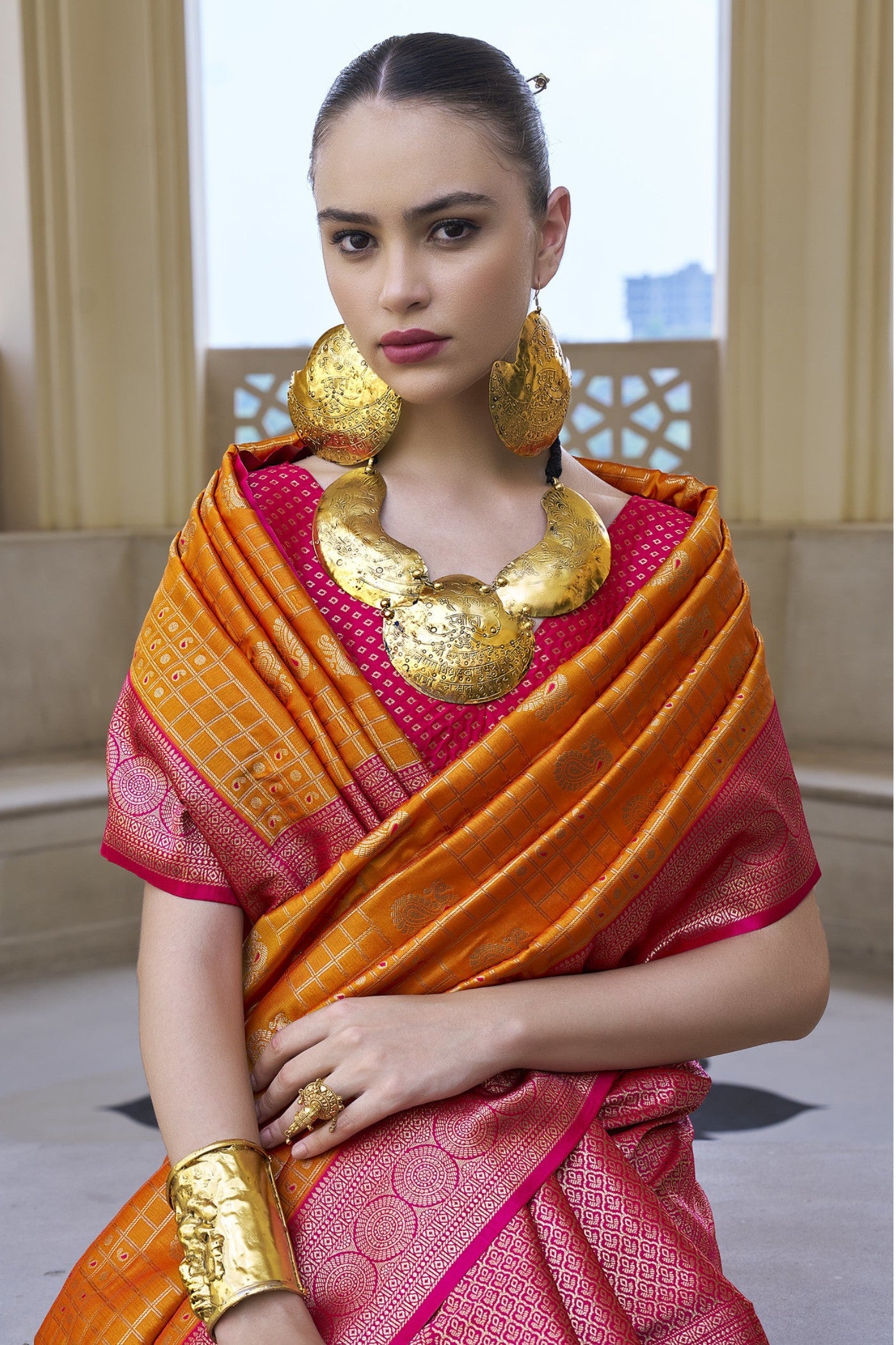 Copper Canyon Orange Woven Kanjivaram Saree