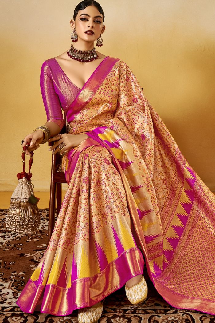 Manhattan Orange Woven Kanjivaram Saree