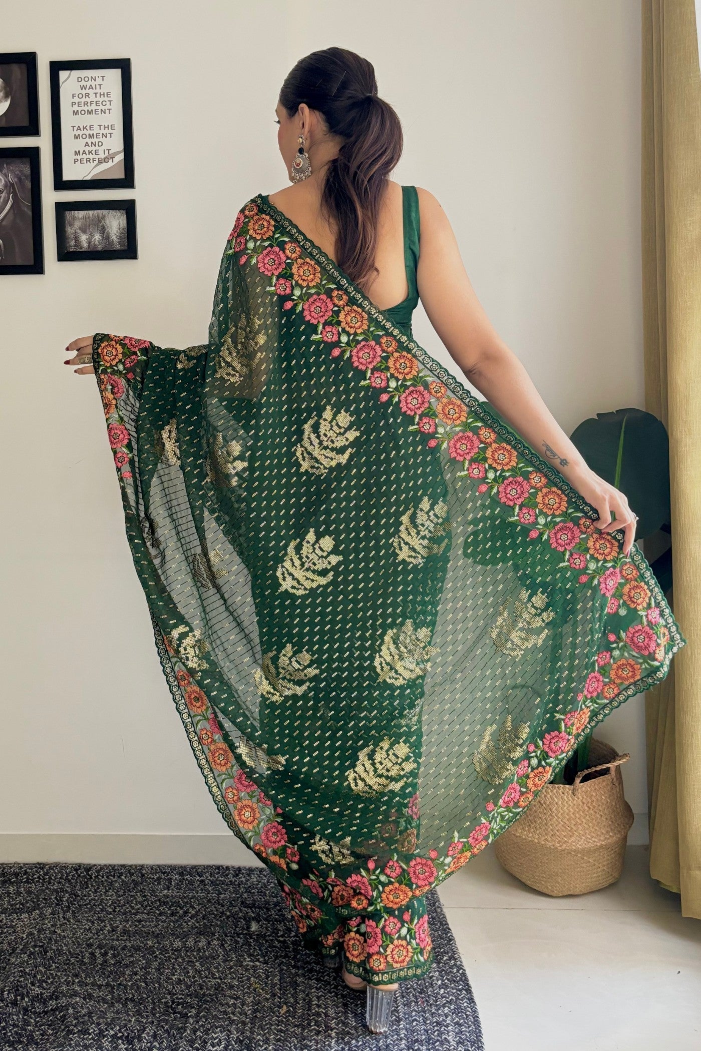 Cadmium Green Embroidery Designer Georgette Saree