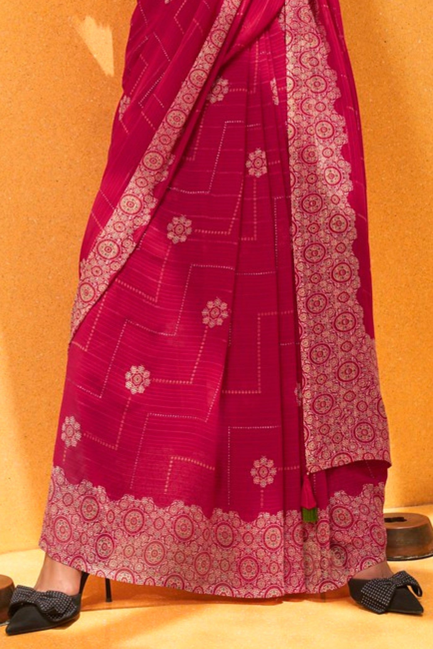 Cerise Pink Georgette Printed Saree