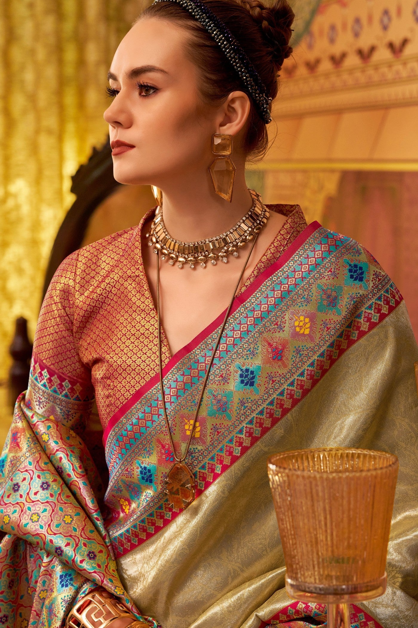 Apache Cream Woven Tissue Silk Saree