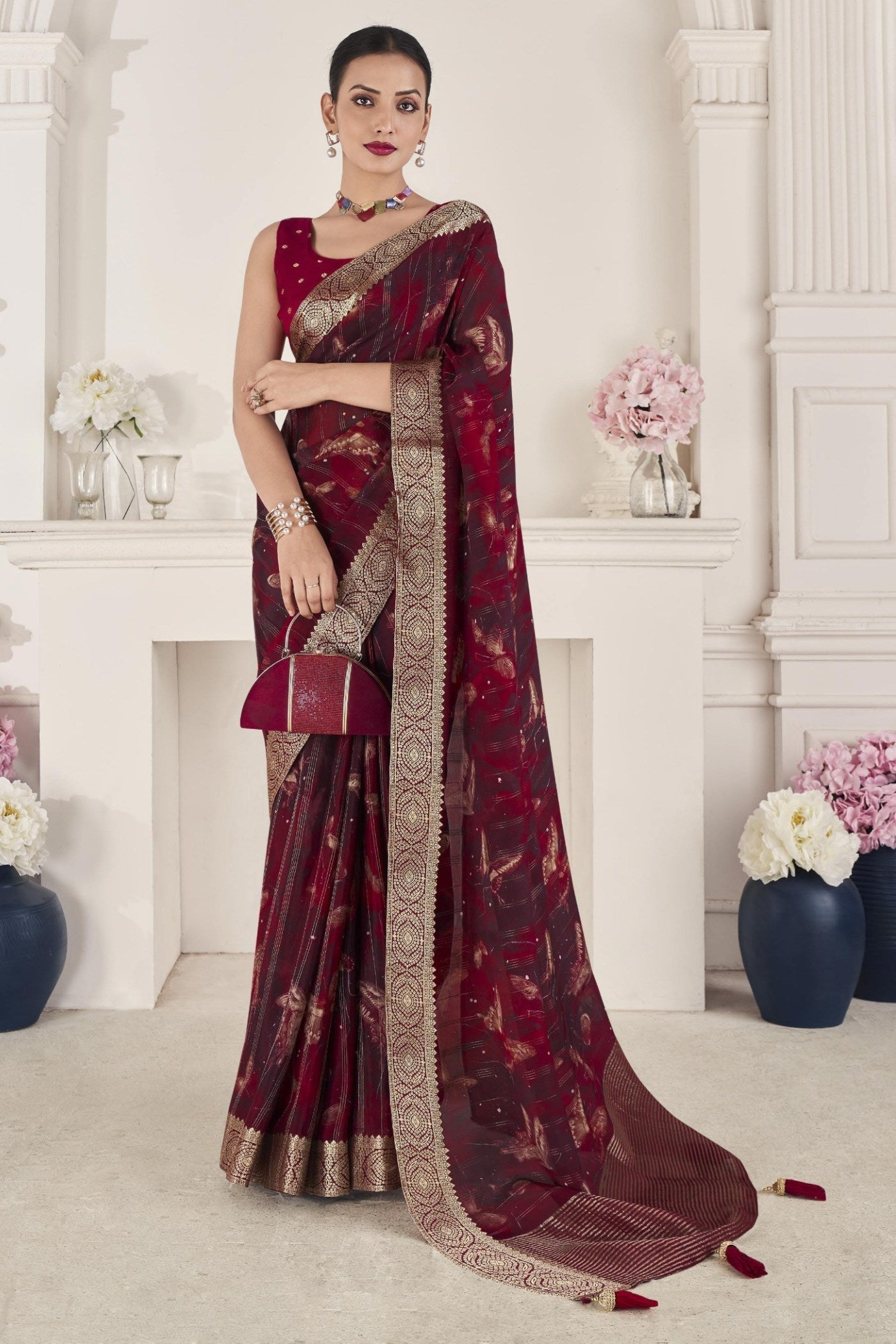 Buccaneer Maroon Banarasi Silk Saree