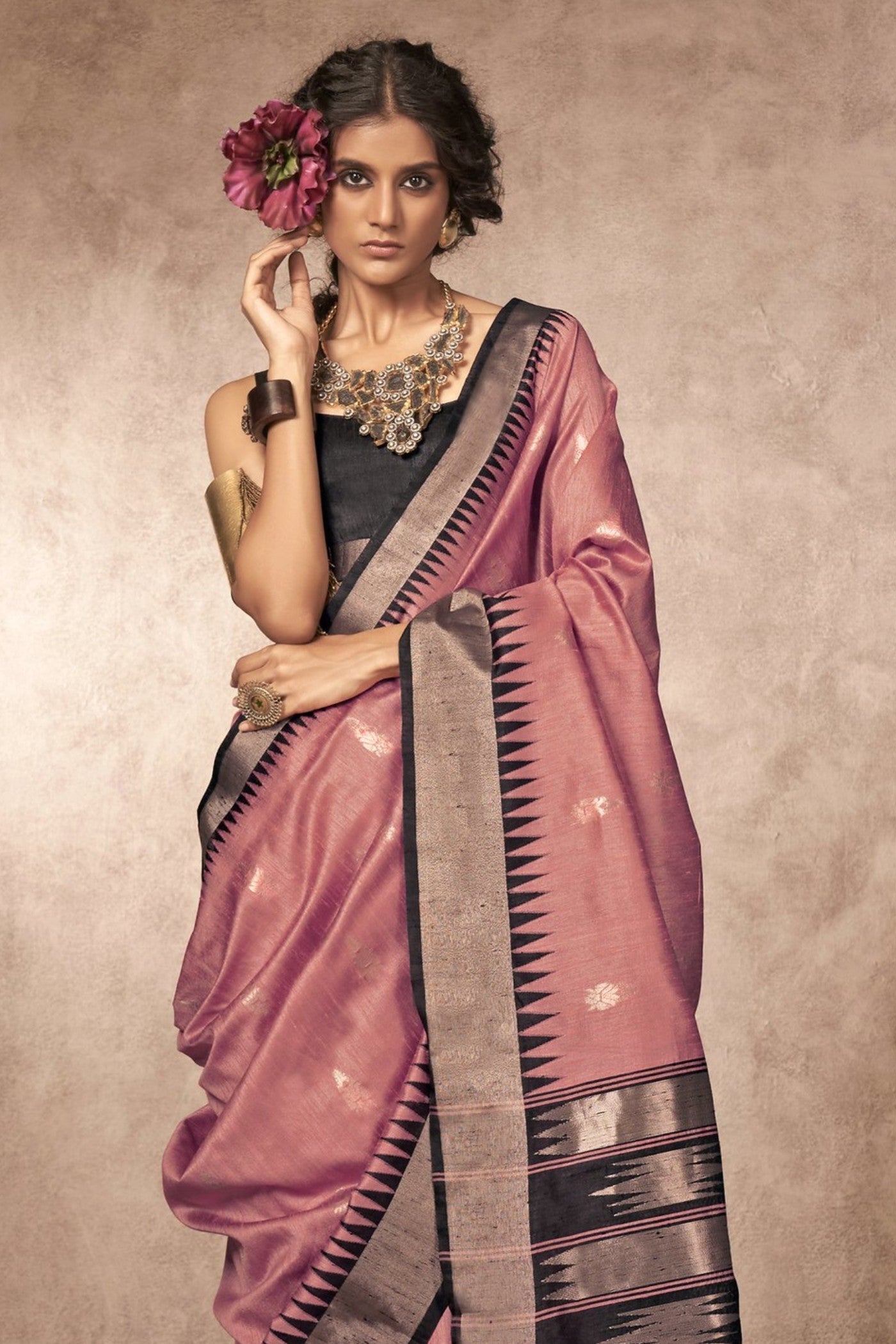 Adenium Pink Bhagalpuri Handloom Saree