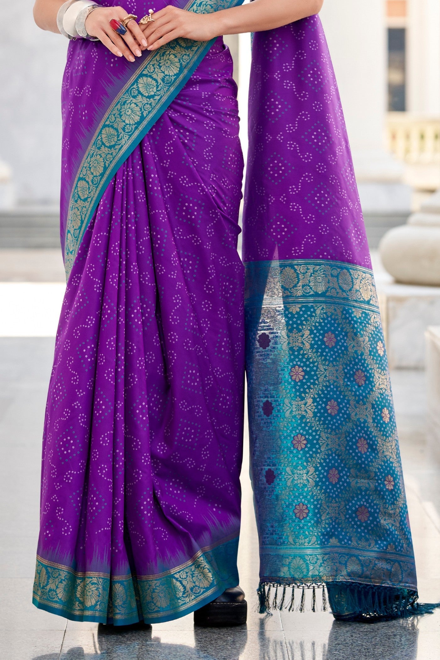 Seance Purple Woven Banarasi Bandhani Soft Silk Saree