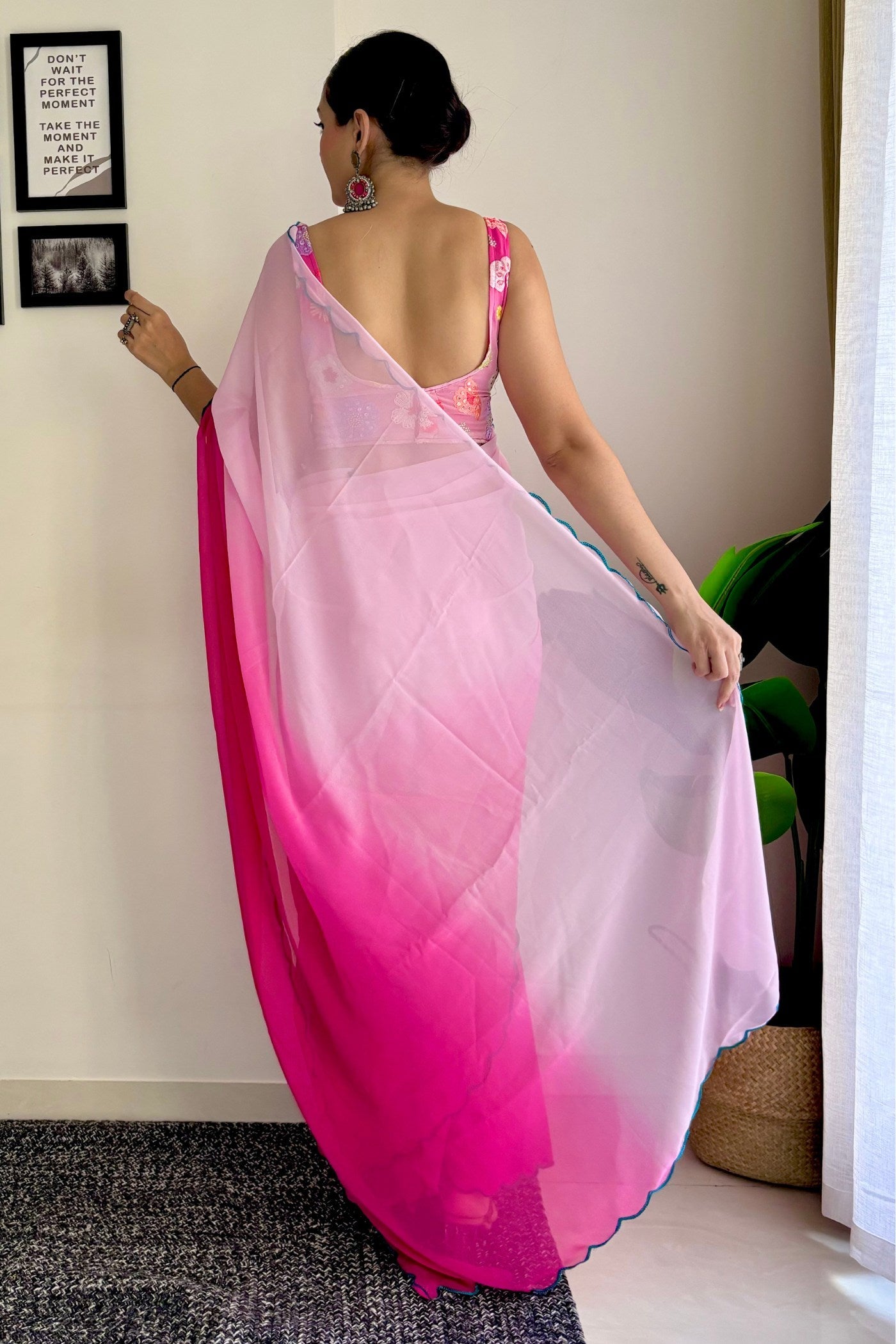 Lipstick Pink Georgette Saree