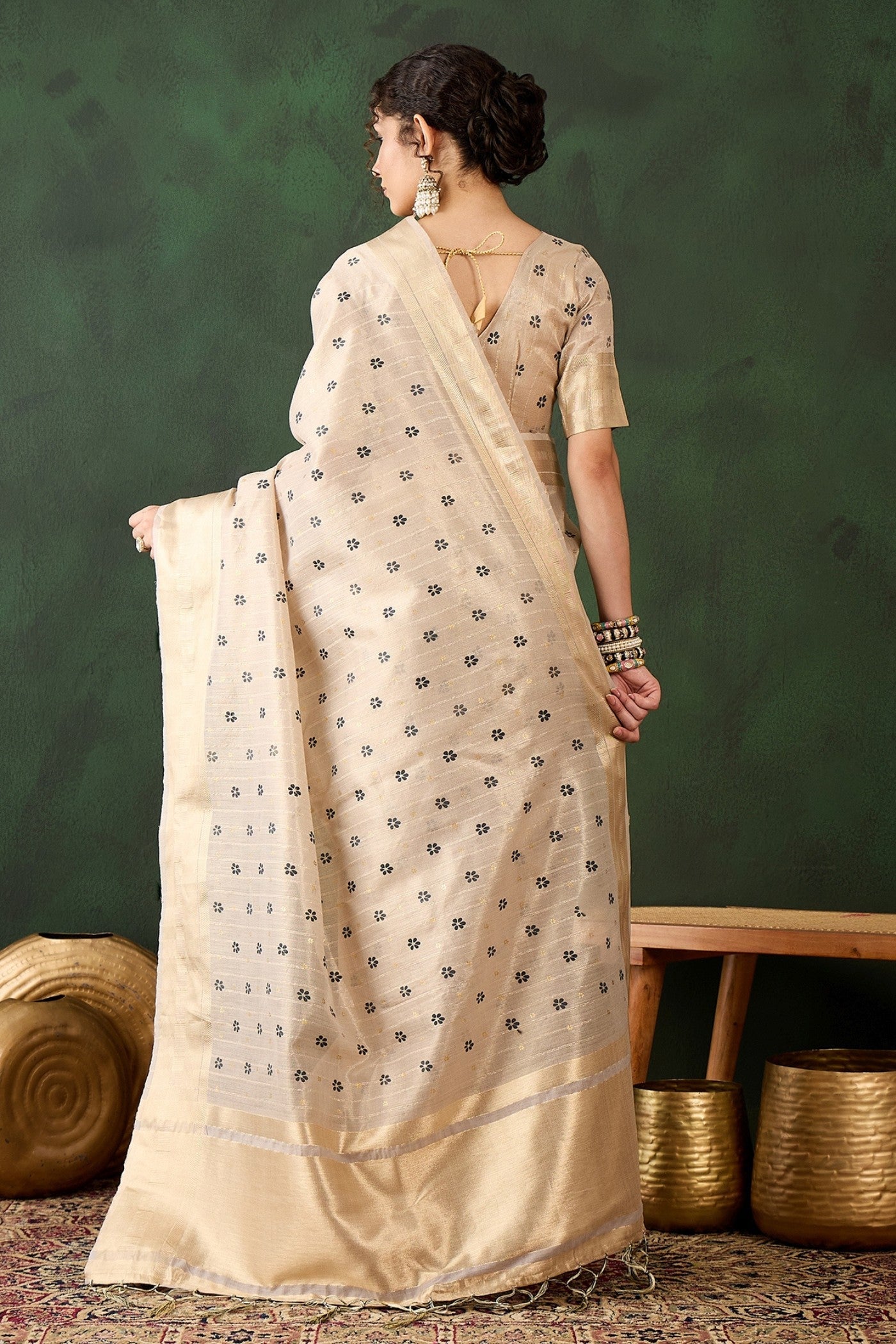 Vanila Cream Woven Khadi Organza Saree