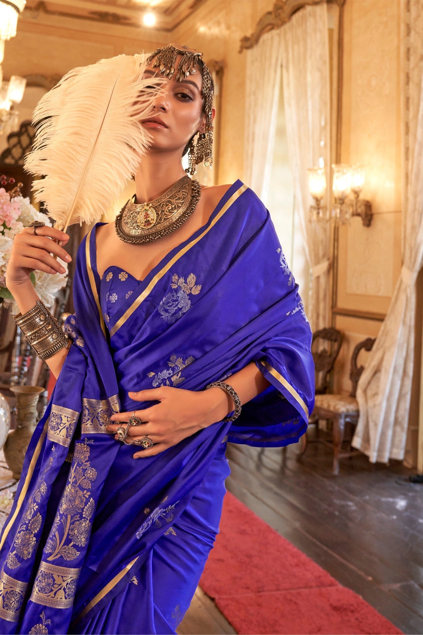 Ultramarine Blue Banarasi Satin Saree