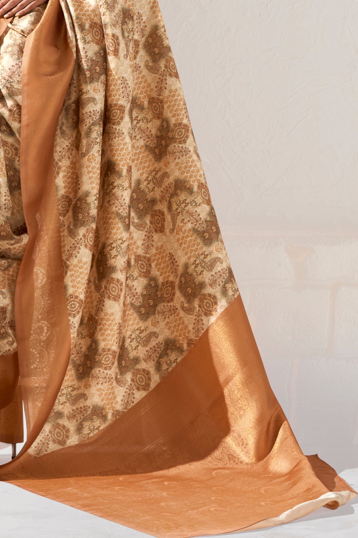 Whiskey Brown Banarasi Digital Printed Saree