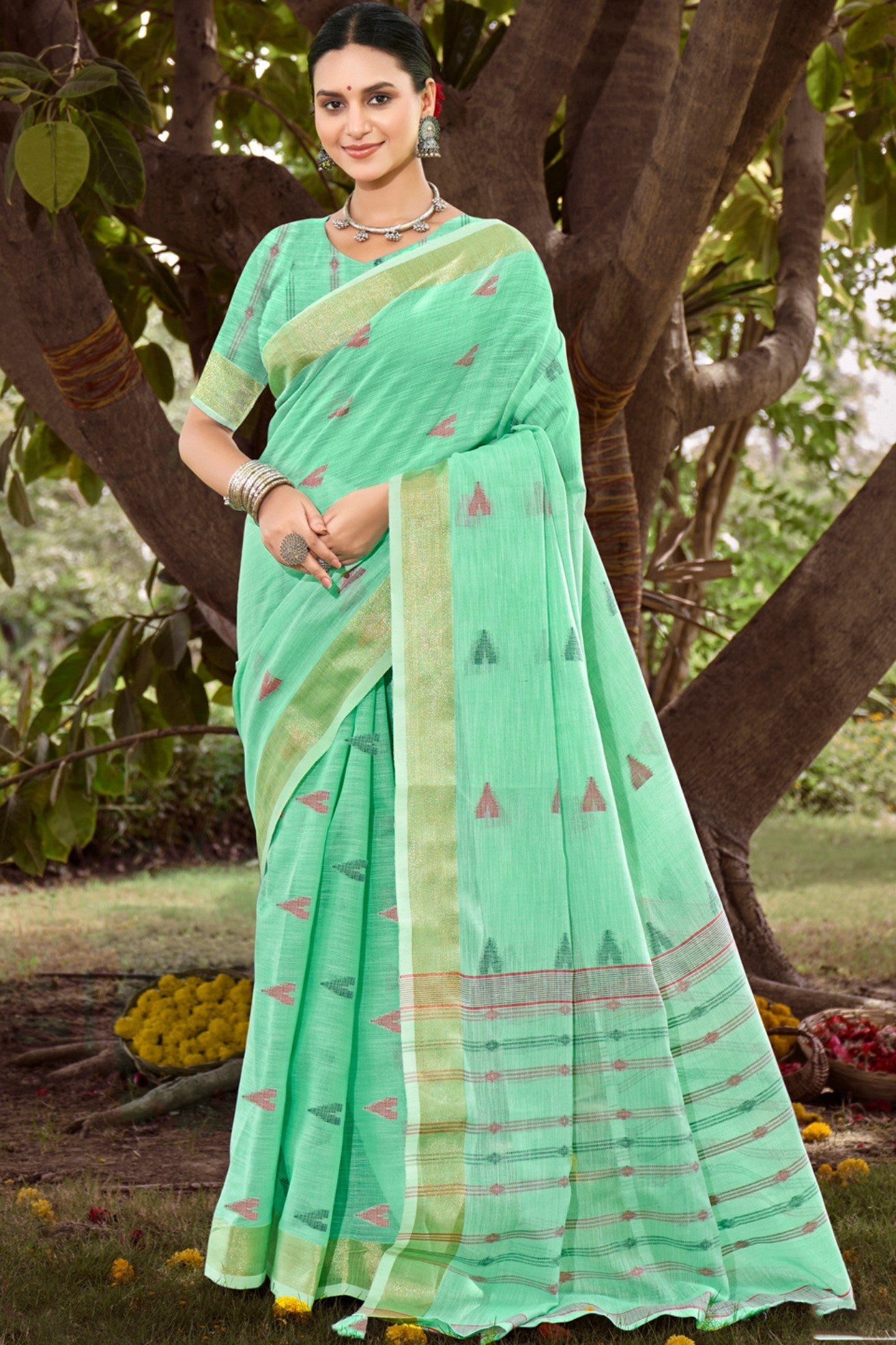 Algae Green Cotton Silk Saree