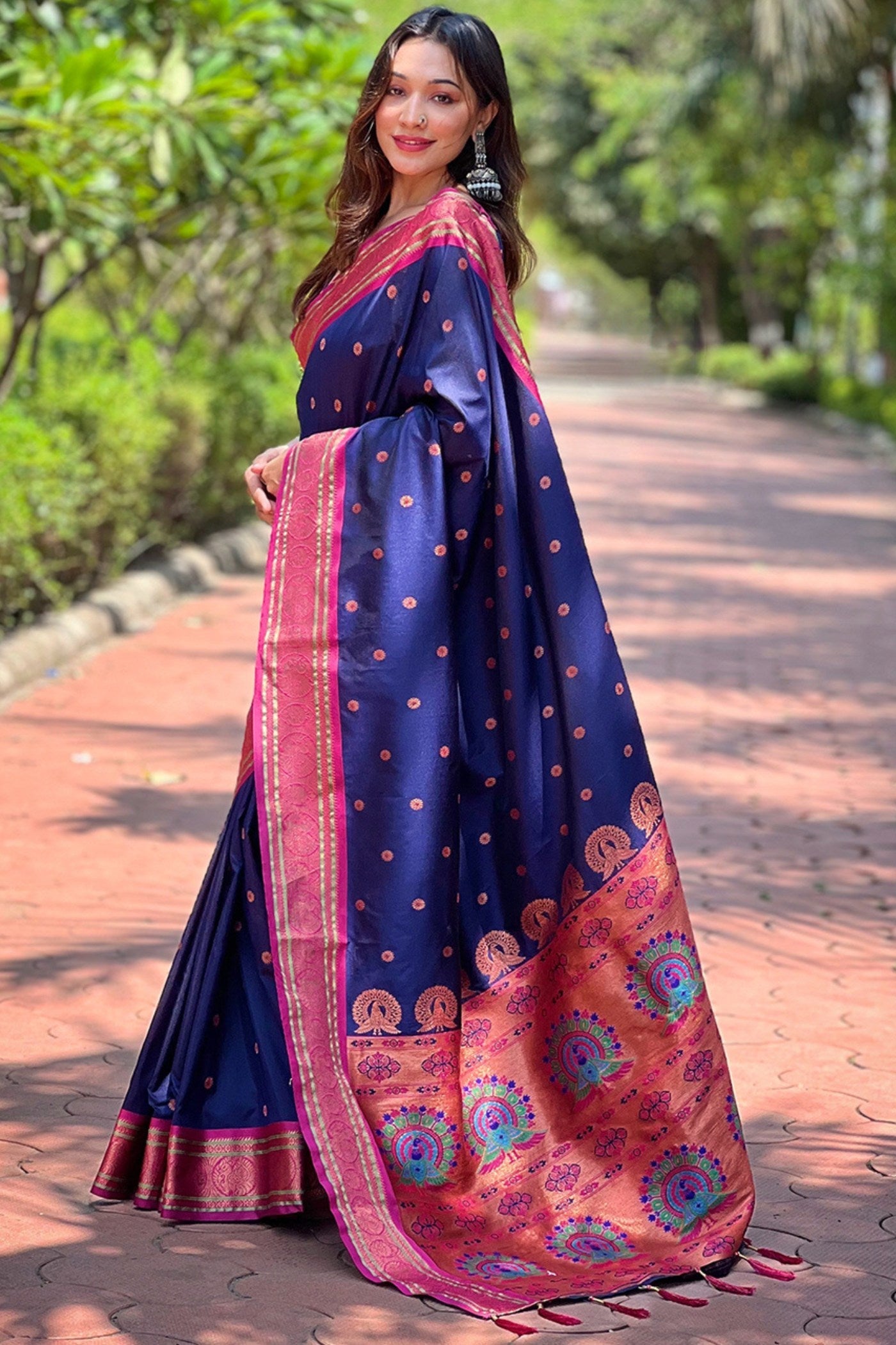 Navy Blue Zari Woven Paithani Saree