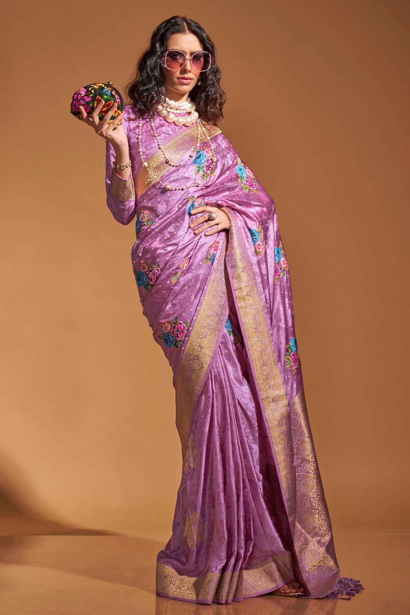 Pearly Purple Handloom Satin Silk Saree