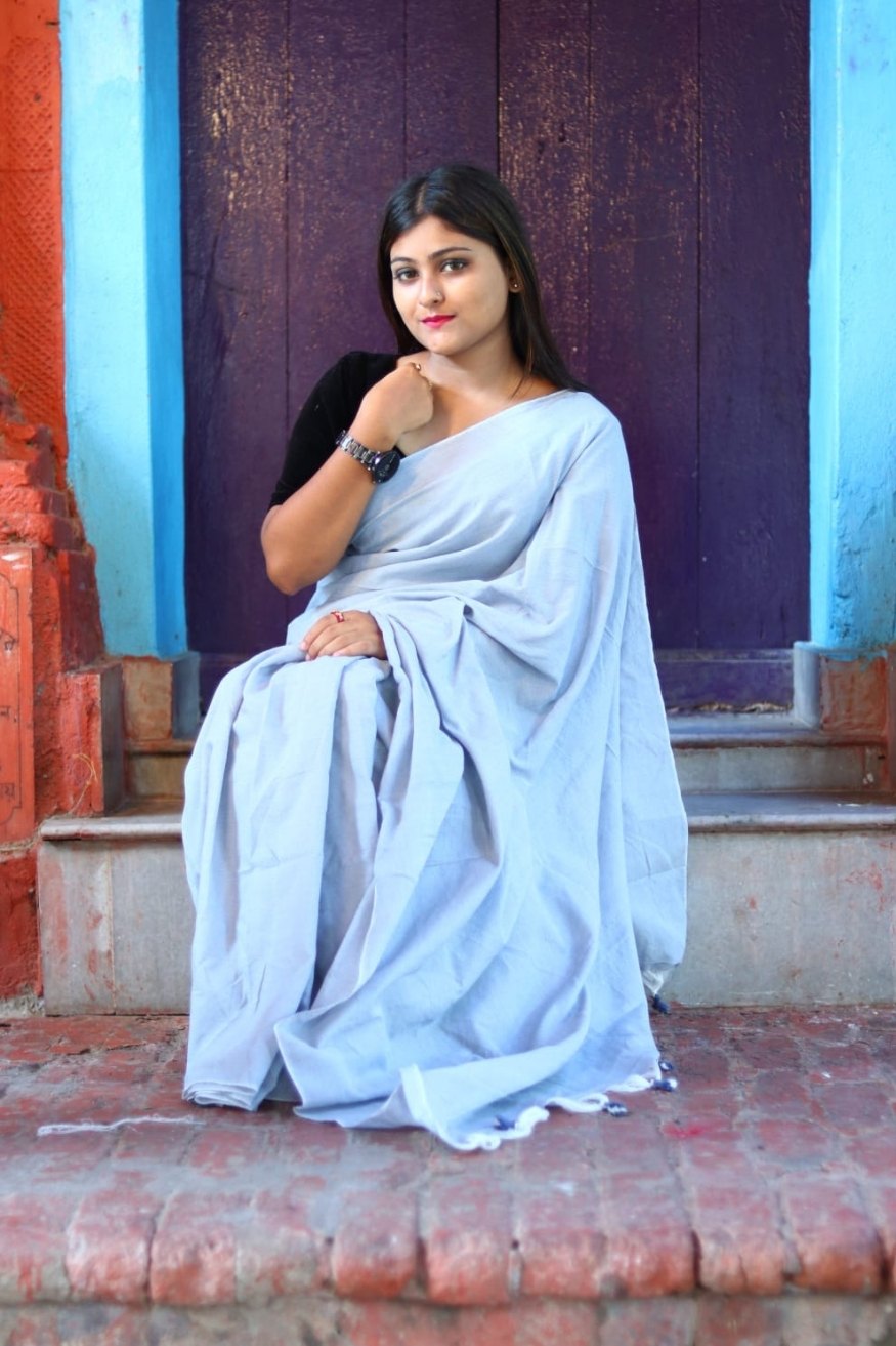 Water Blue Mul Cotton Saree