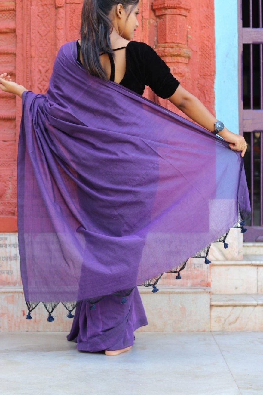 Butterfly Bush Purple Mul Cotton Saree