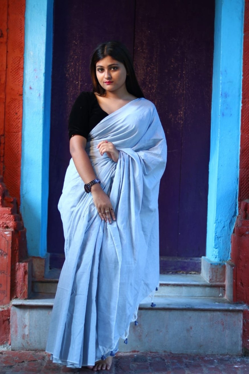 Water Blue Mul Cotton Saree