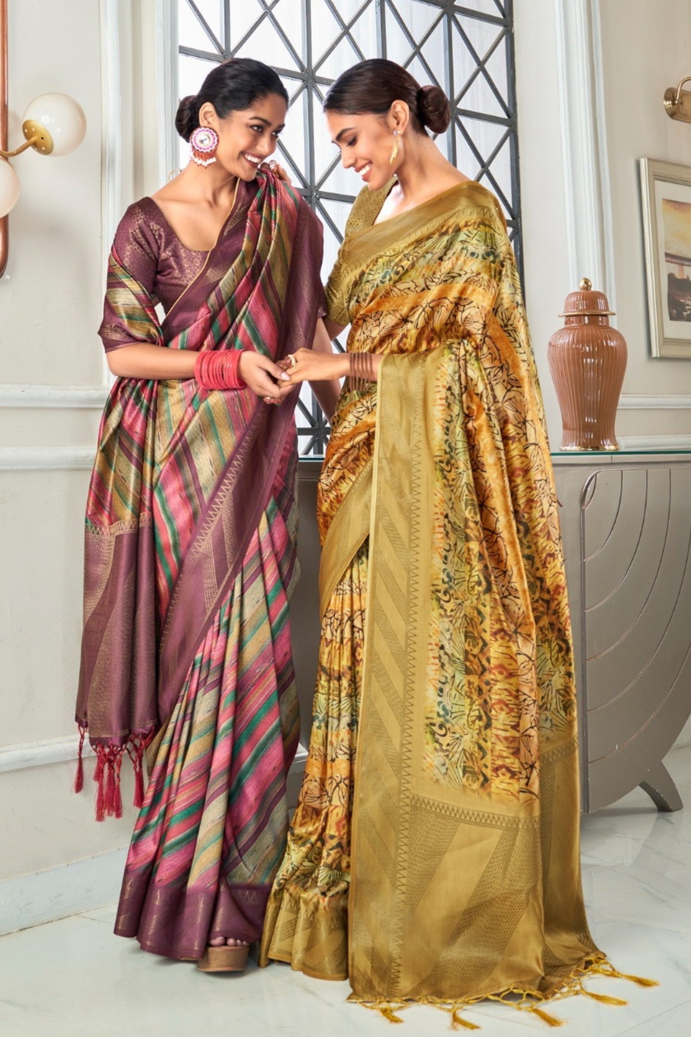 Aztec Gold Digital Printed Banarasi Saree