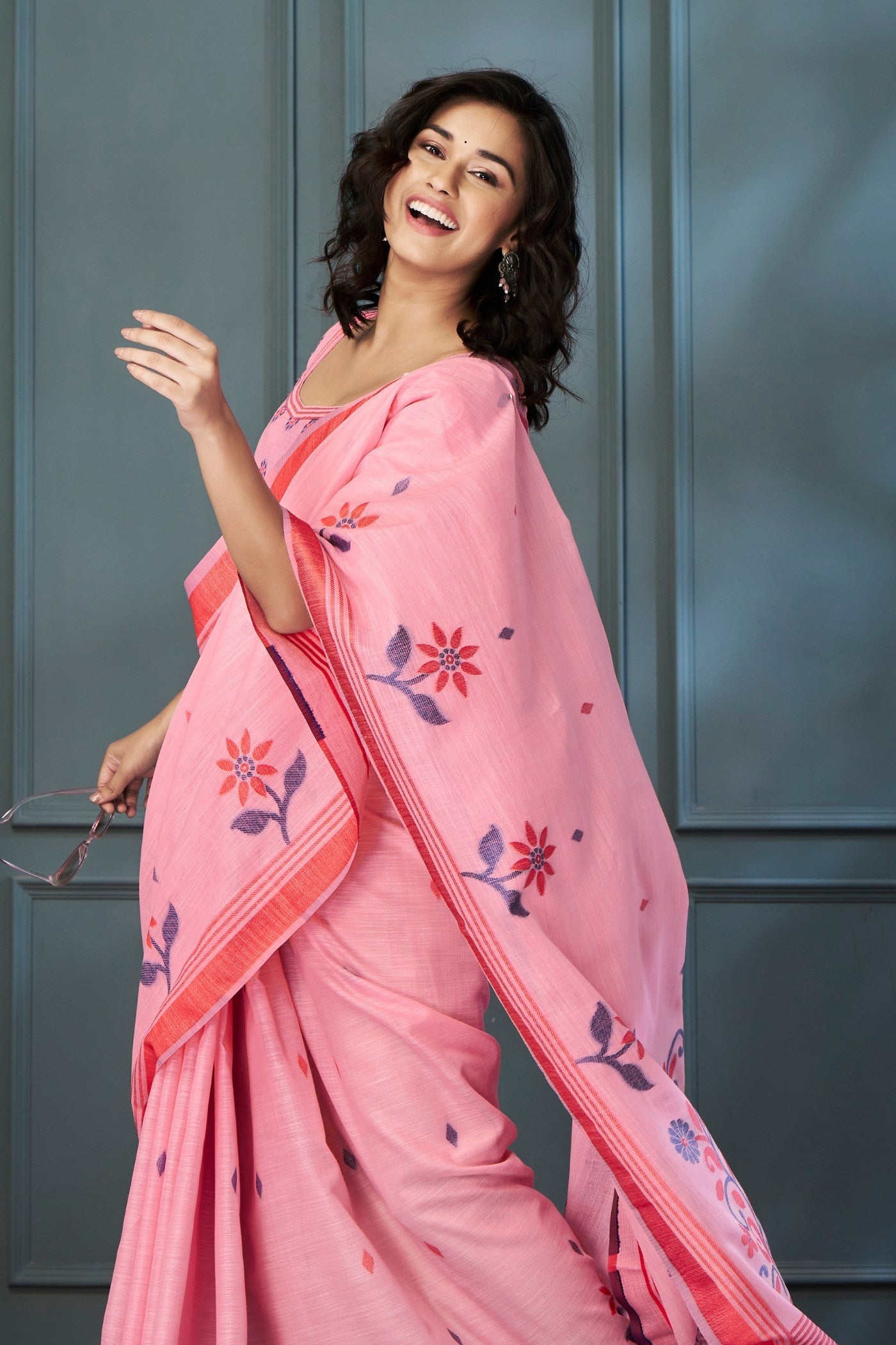 Wewak Pink Handloom Linen Saree