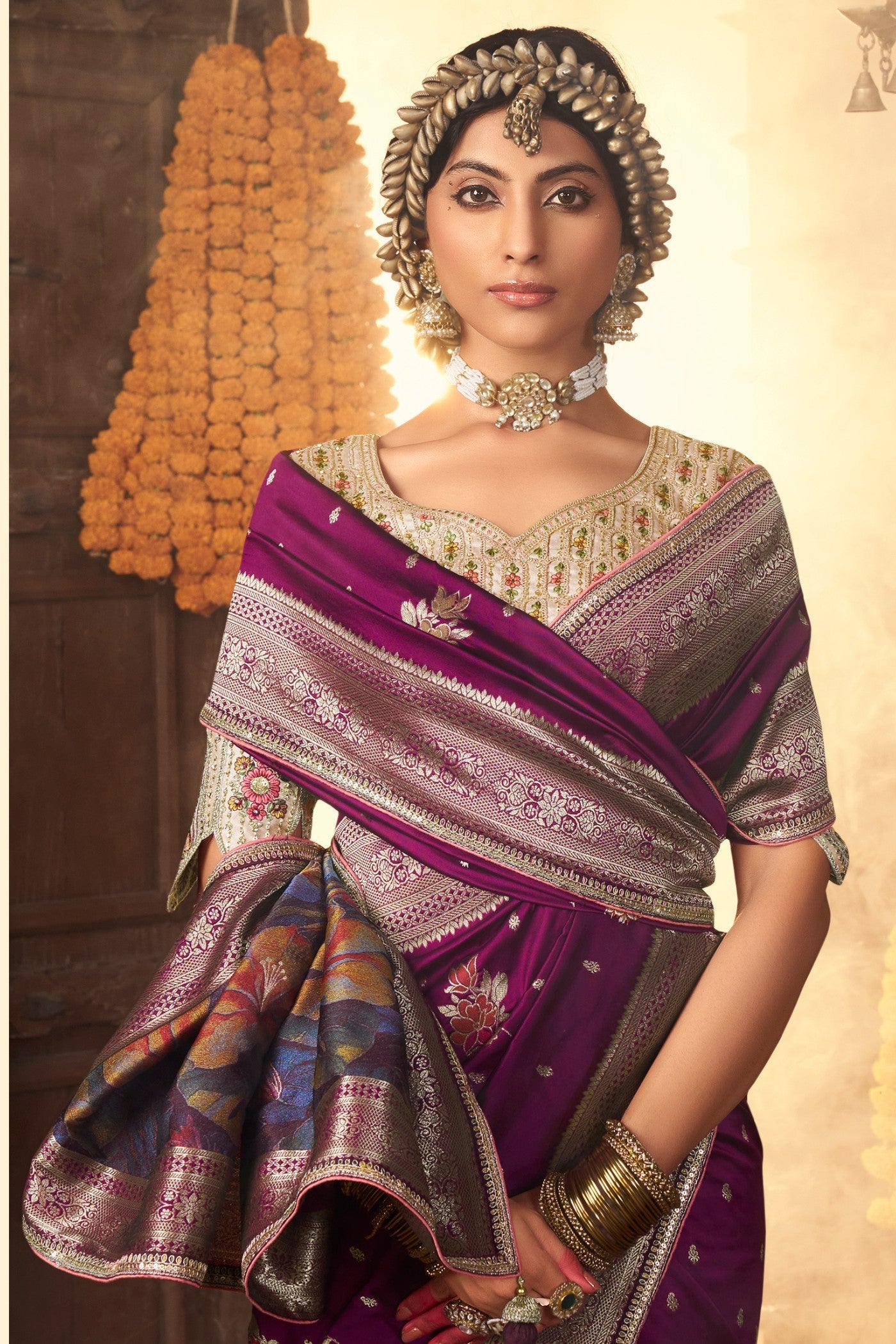 Jacaranda Purple Designer Banarasi Saree