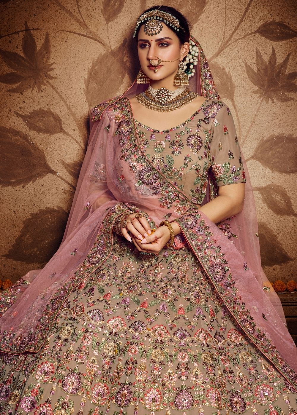 Oriental Pink Georgette Bridal Lehenga Choli