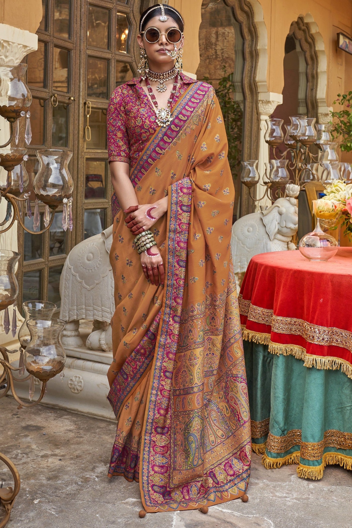 Daylily Yellow Banarasi Jamawar Saree