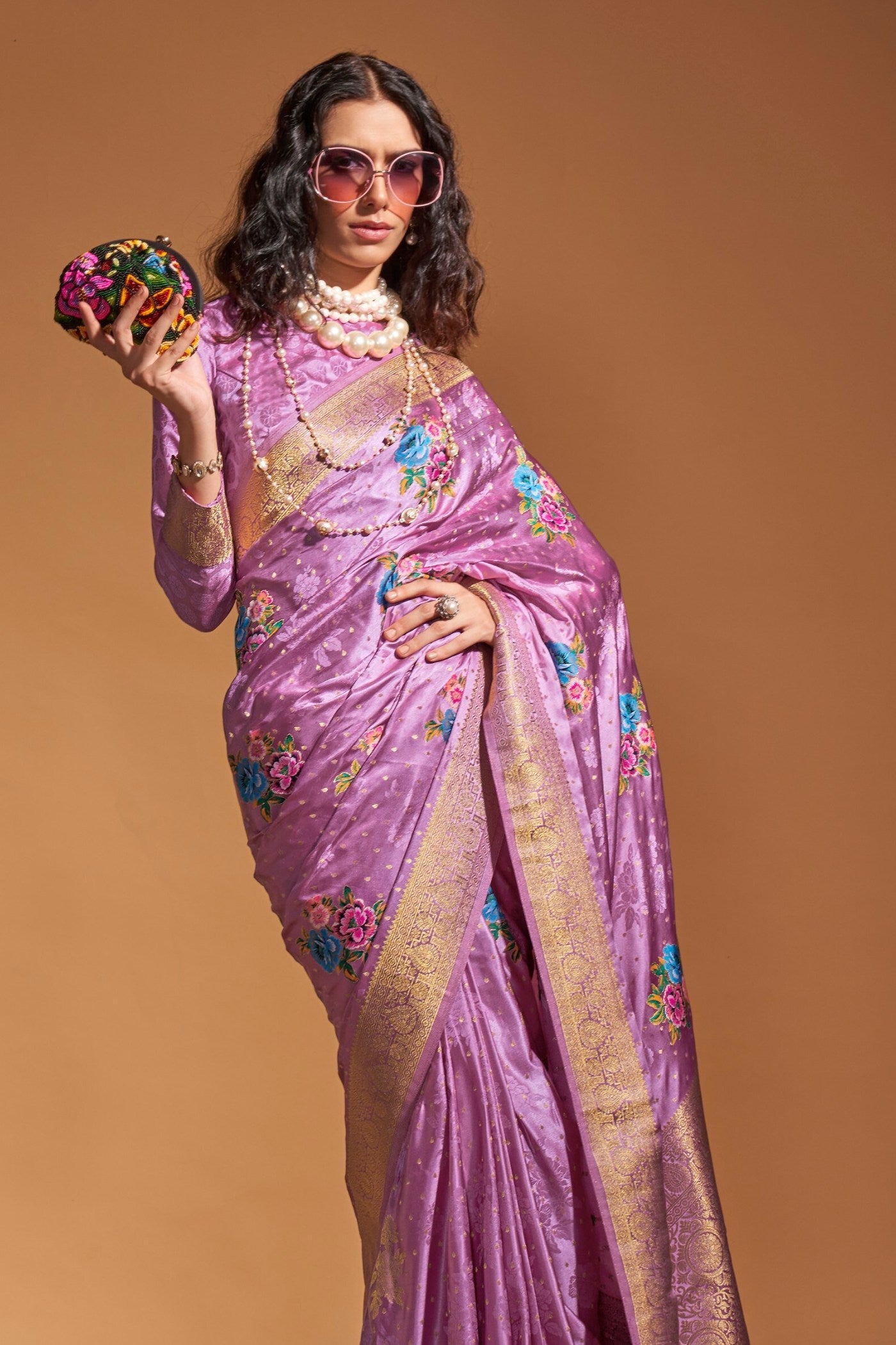 Pearly Purple Handloom Satin Silk Saree