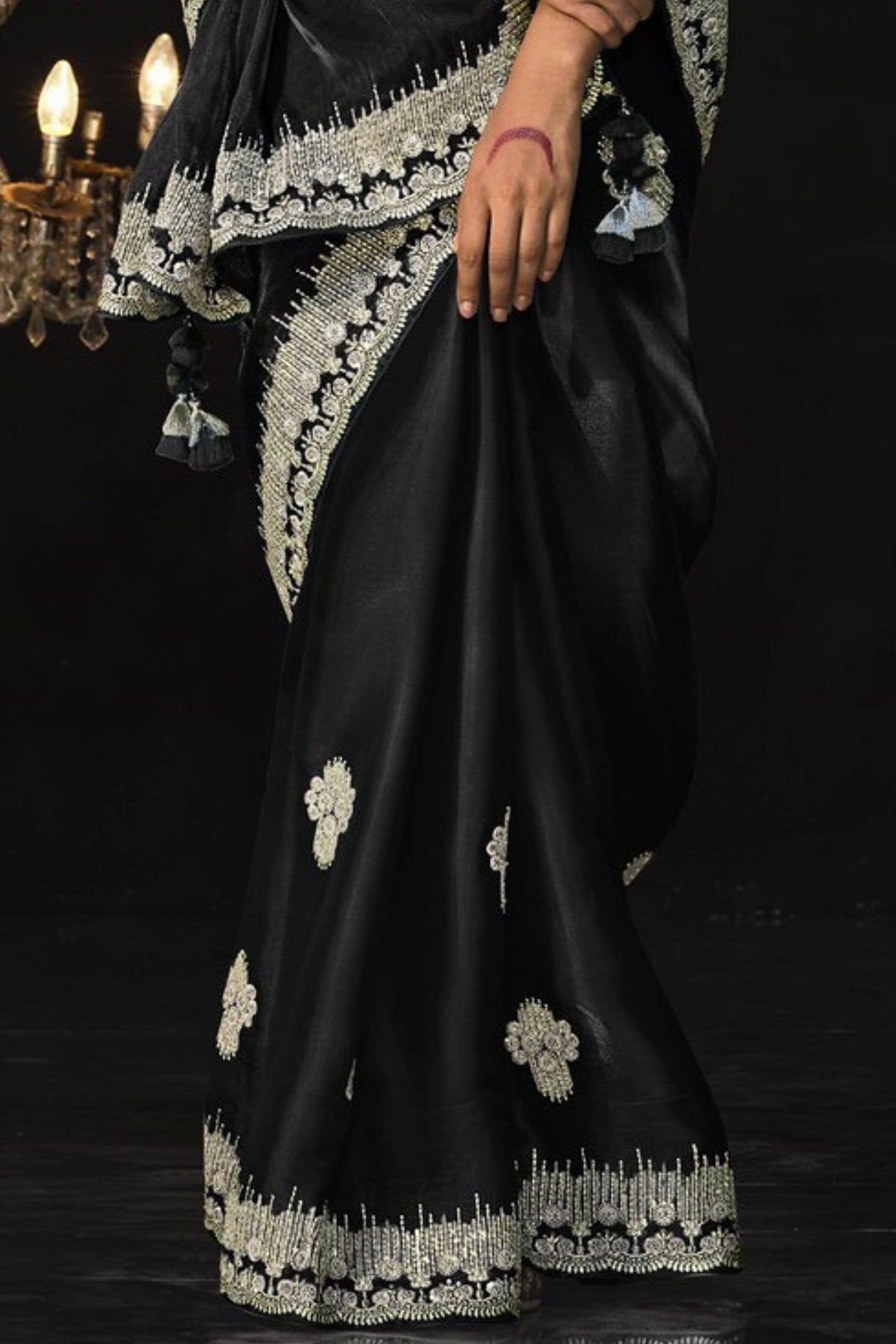 Rich Black Tissue Embroidered Designer Saree