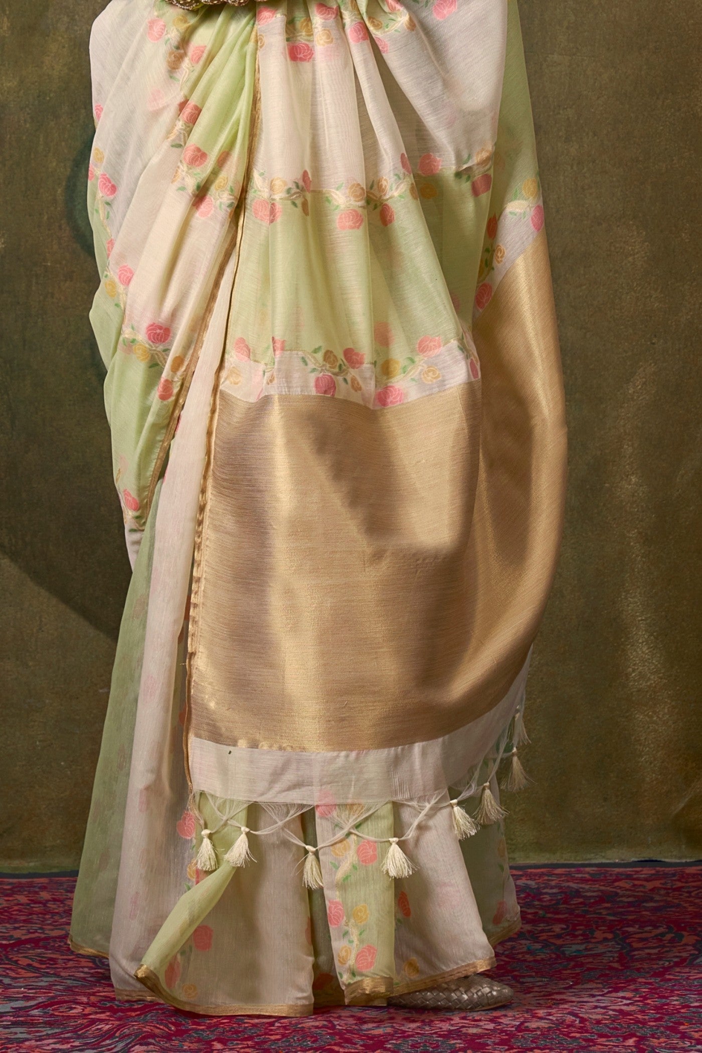 Wheat Cream Banarasi Handloom Saree