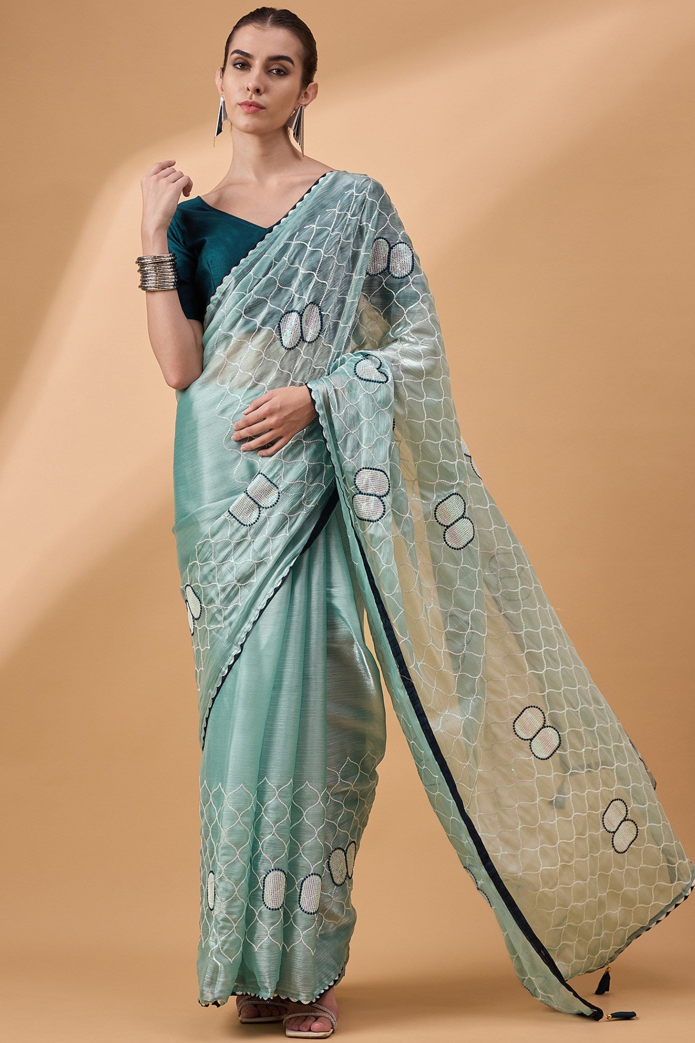 Cutty Sark Green Organza Partywear Saree