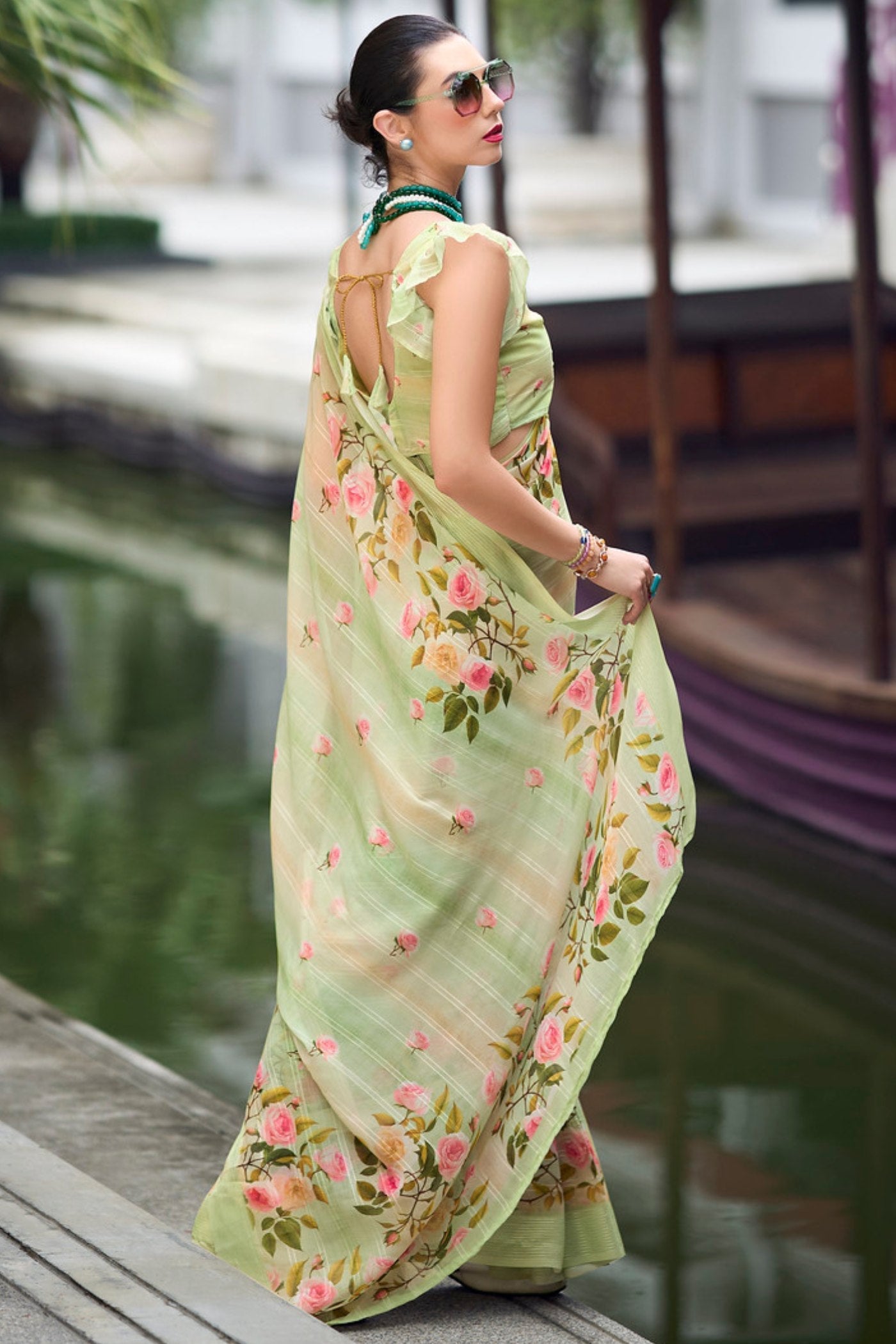 Tana Green Chiffon Silk Saree