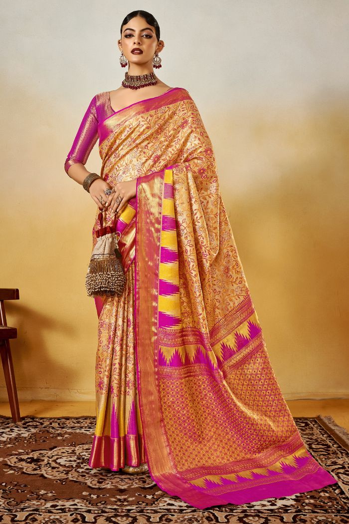 Manhattan Orange Woven Kanjivaram Saree