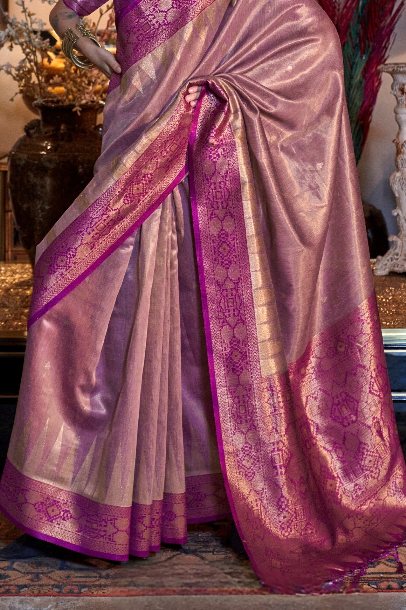 Rose Berry Purple Woven Tissue Silk Saree