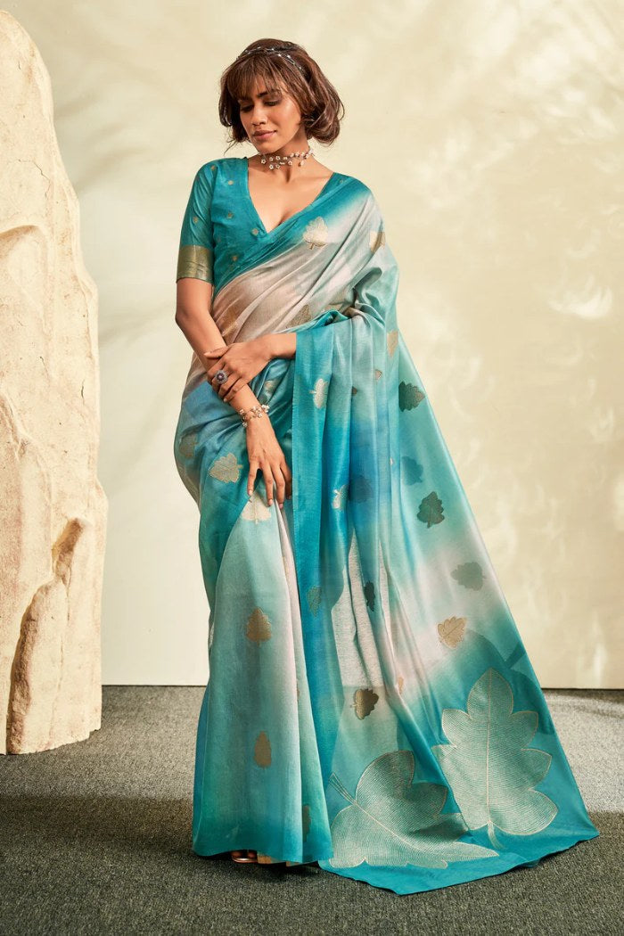 Surfie Blue Banarasi Handloom Khadi Silk Saree