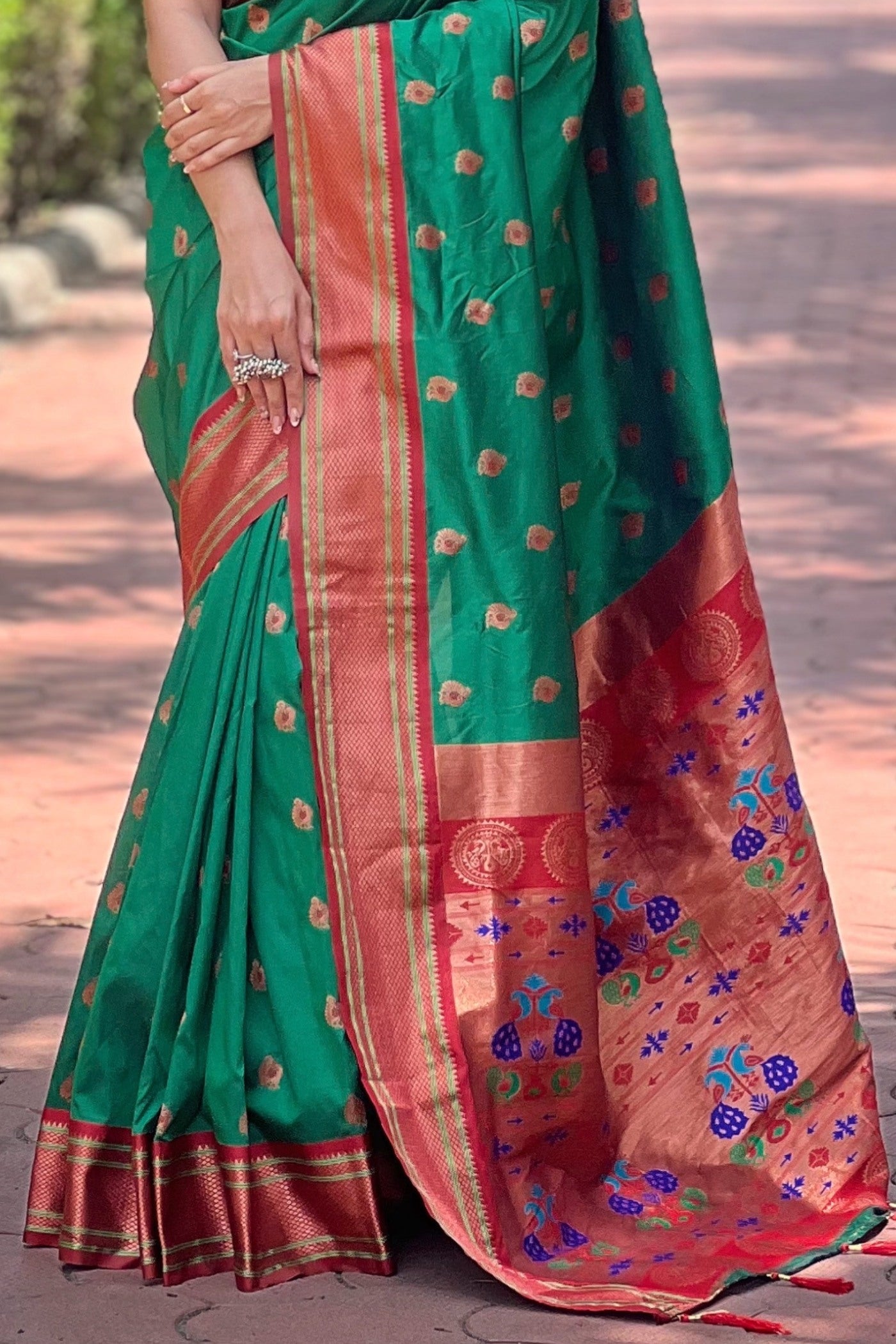 Rain Forest Green Woven Paithani Saree