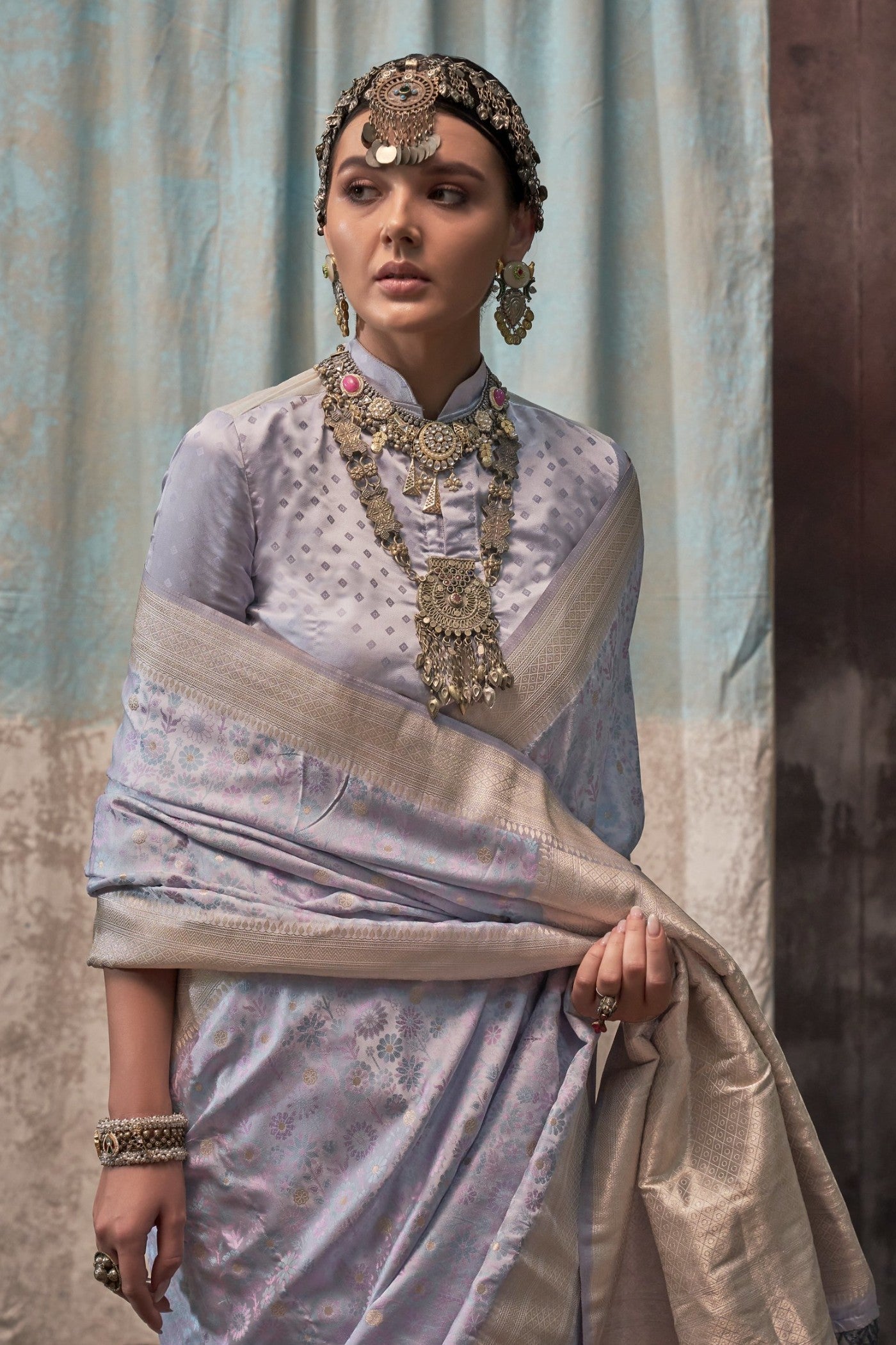 Fedora Grey Banarasi Handloom Saree