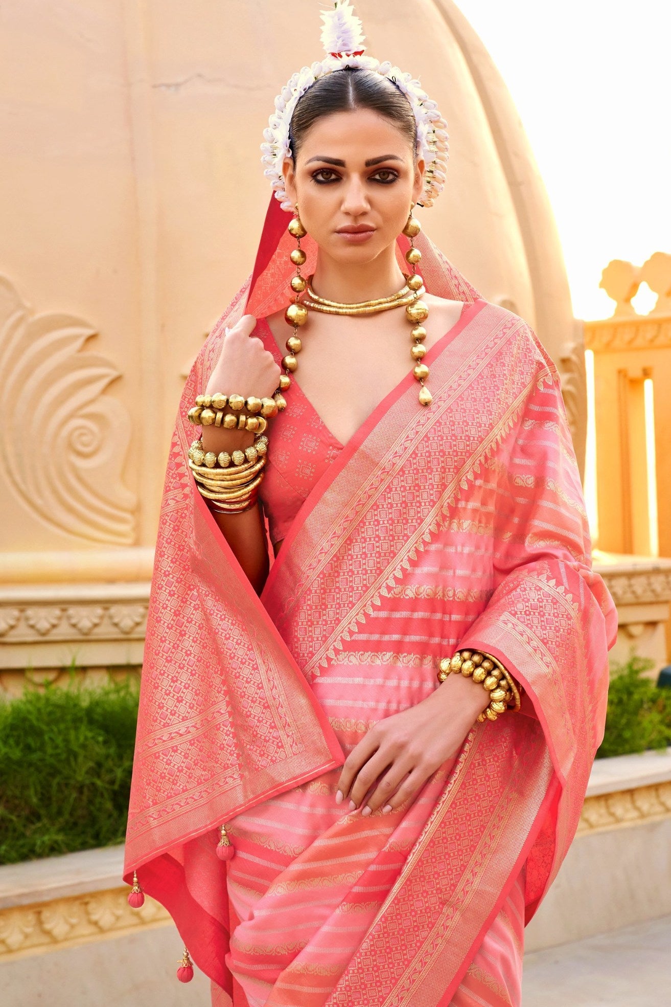 Cornflower Pink Woven Patola Printed Silk Saree