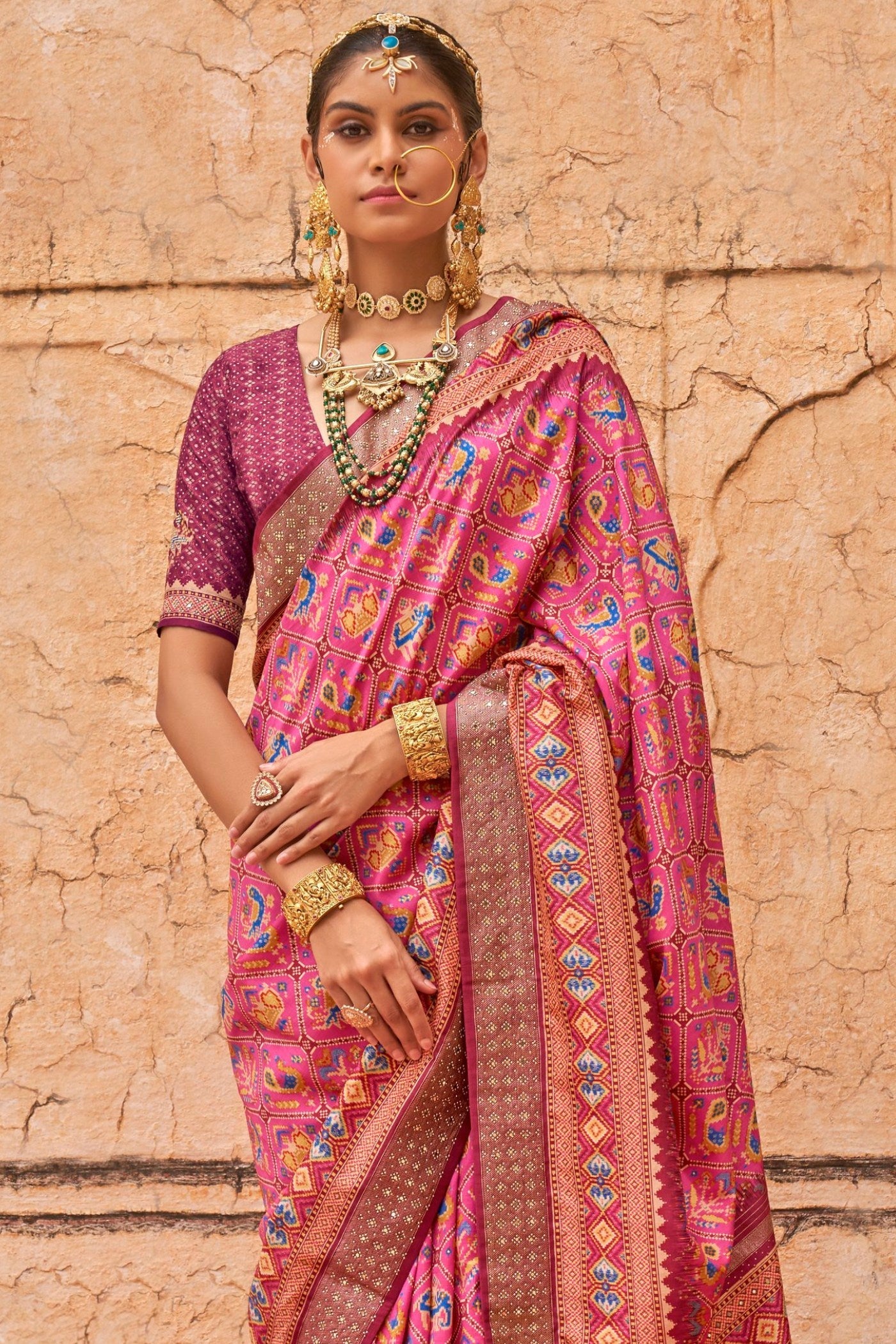 Lotus Pink Printed Patola Saree