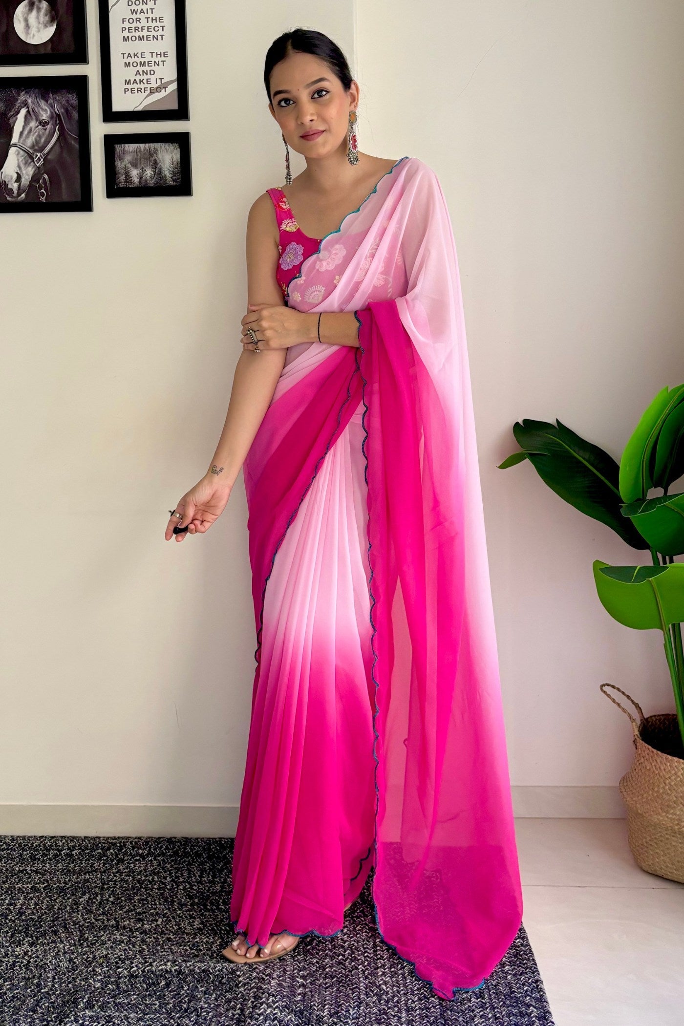 Lipstick Pink Georgette Saree