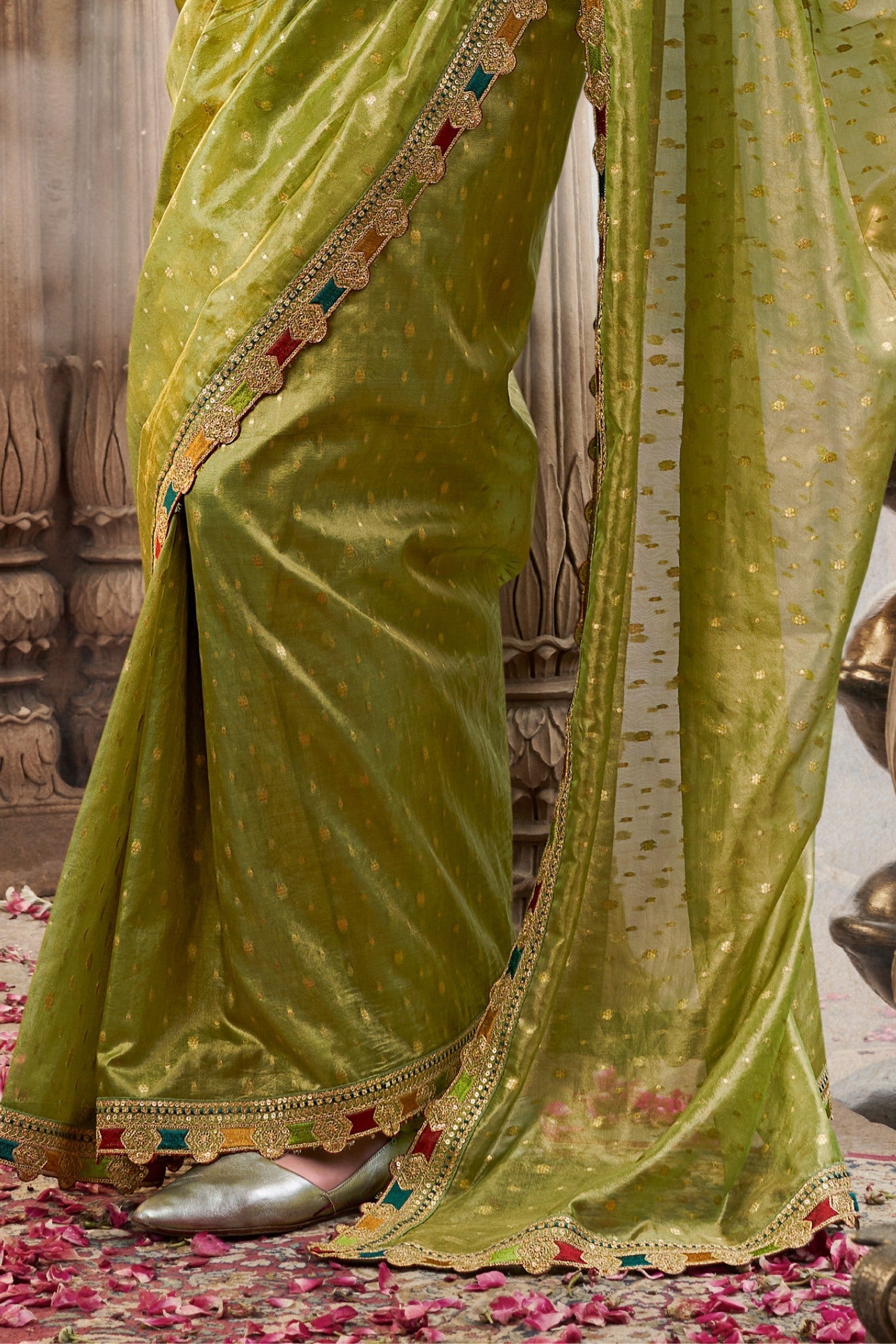 Saratoga Green Tissue Designer Saree