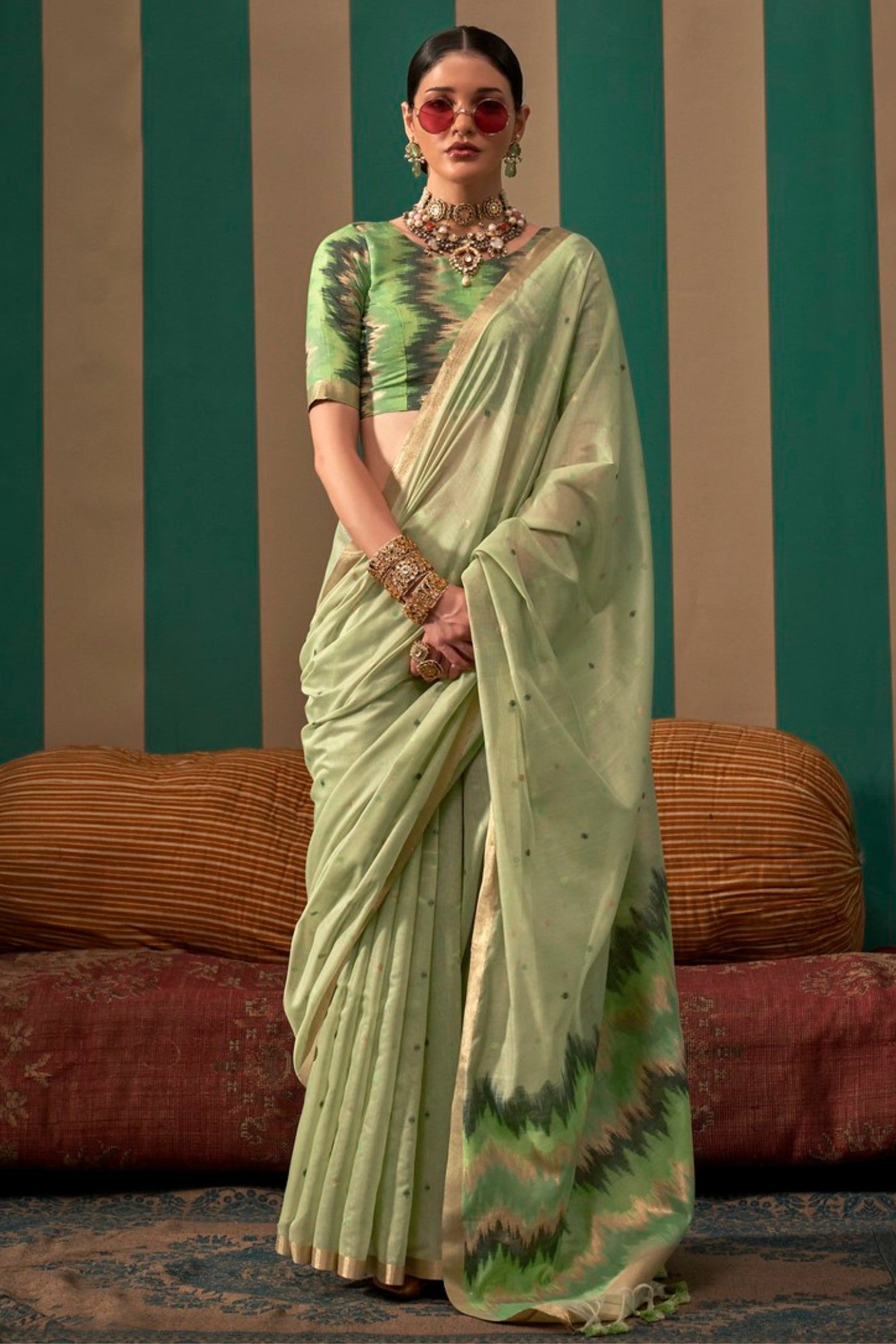 Green Smoke Handloom Linen Saree