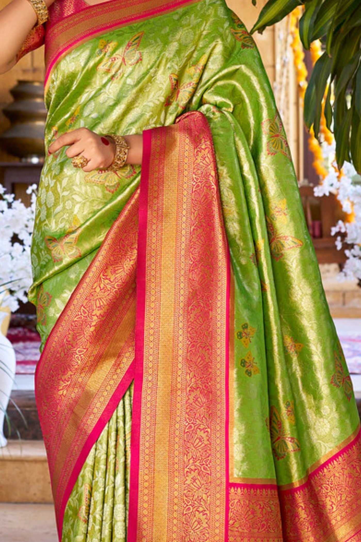 Peridot Green Woven Kanjivaram Saree