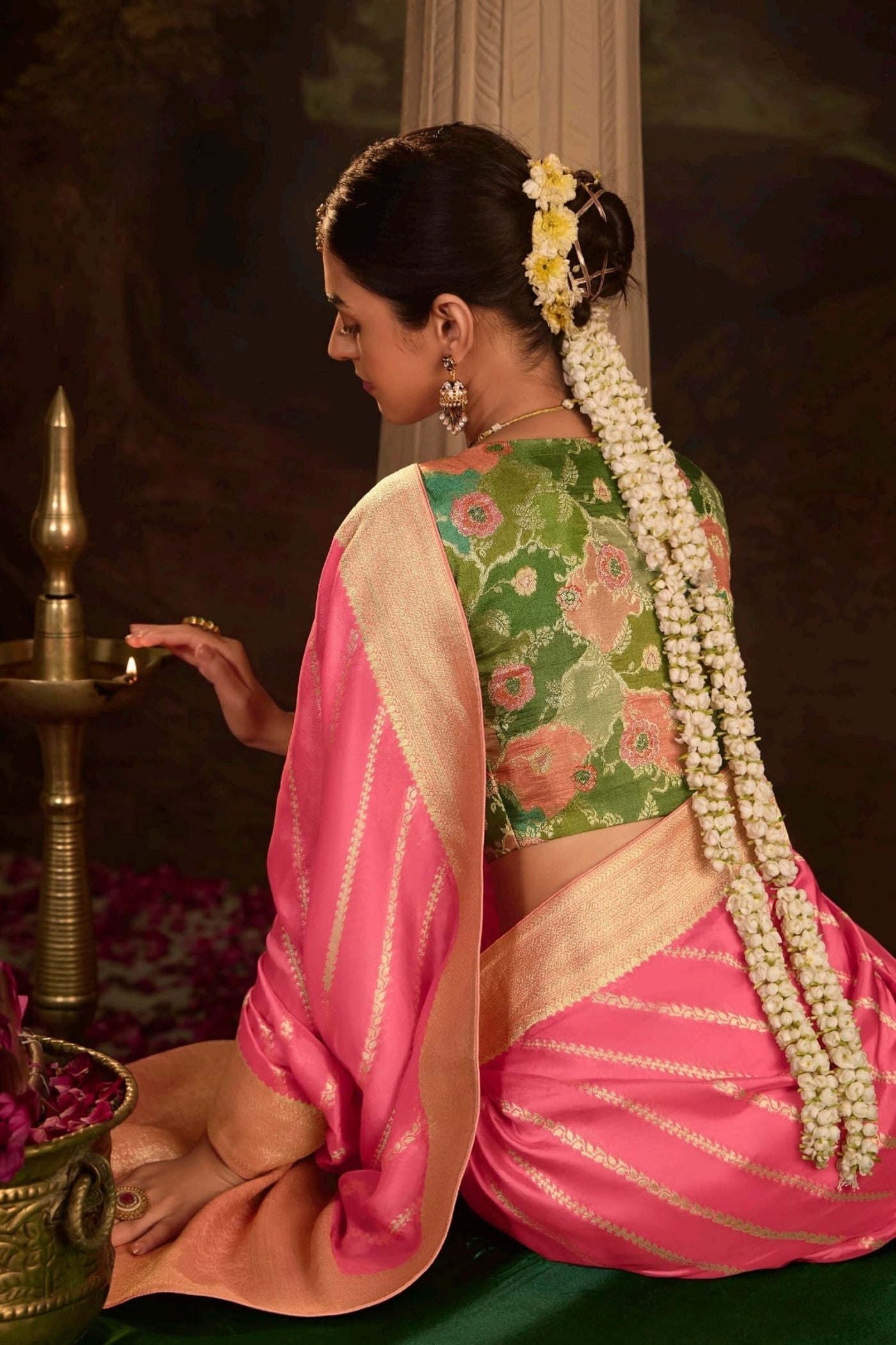 Tulip Pink Designer Banarasi Dola Silk Saree